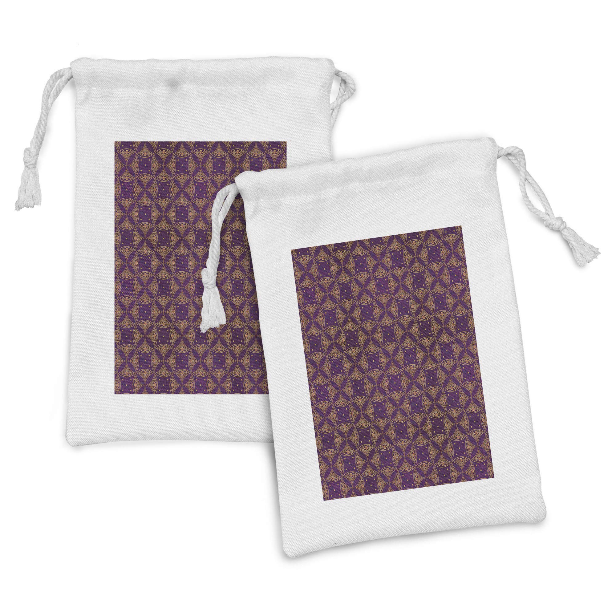 Ambesonne 2-Pack Abstract Fabric Drawstring Pouch Set - Bicolored Oriental Design with Curly Elements, 9