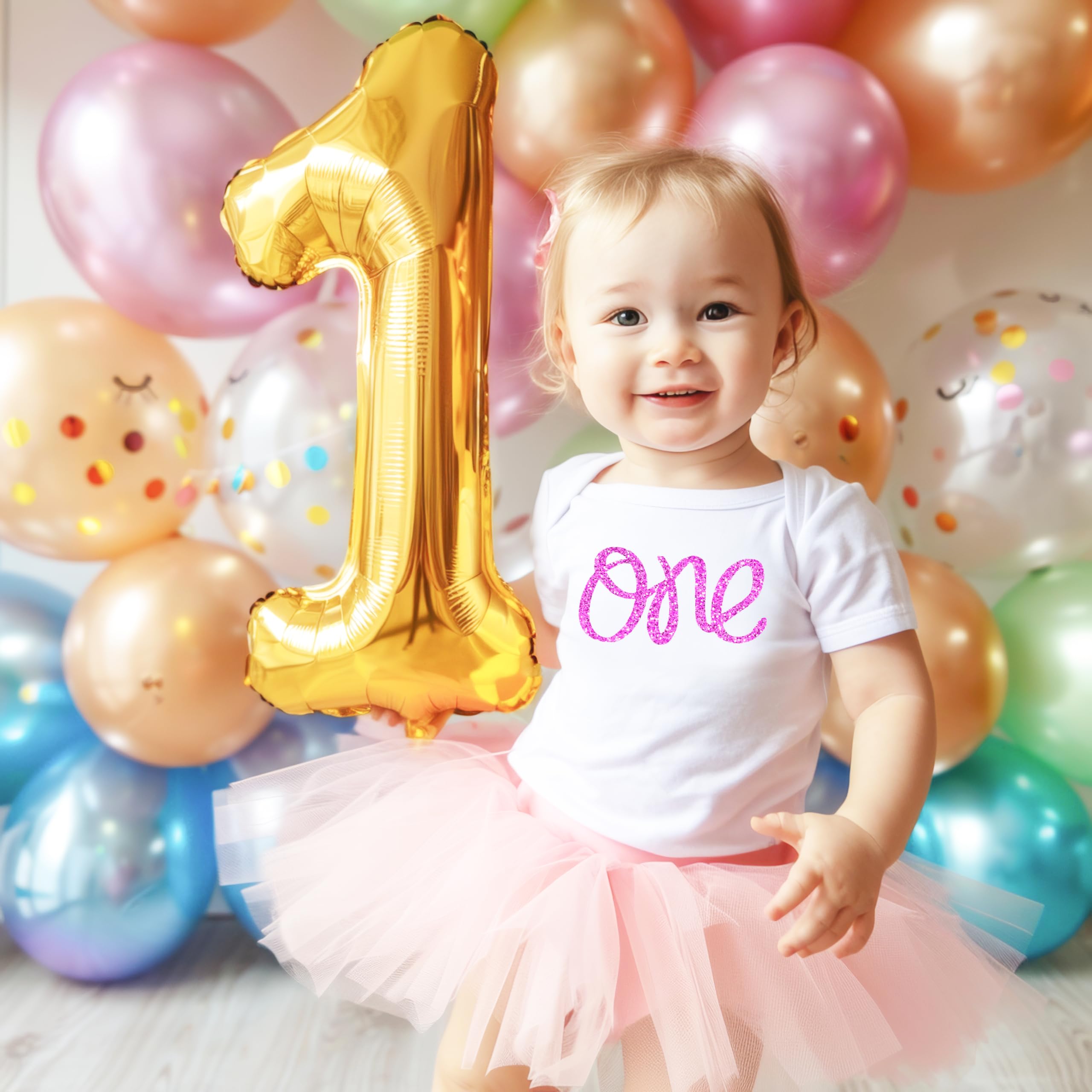 Olive Loves Apple 1st Birthday Onesie - Glitter Bodysuit for Baby Girls in Rose Gold, Pink, Purple, Red & Silver | Perfect for 1st Birthday Photos, Parties & Special Occasions
