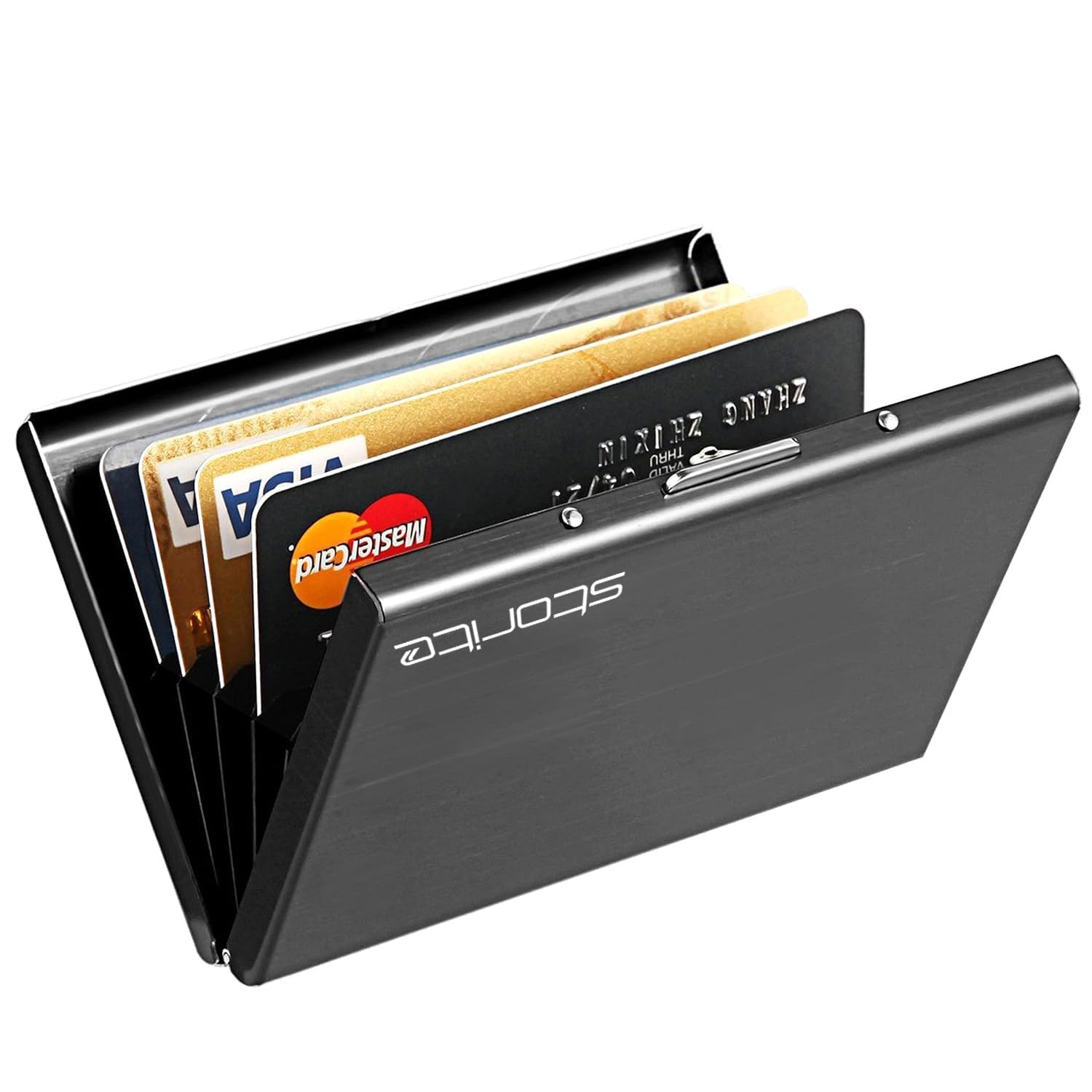 Storite 6-Slot RFID Blocking Metal Credit Card Holder Wallet - Slim & Secure for Men & Women (Shiny Black, 9.5 x 6.5 x 1.3 cm) - Perfect for Travel, Business & Everyday Use