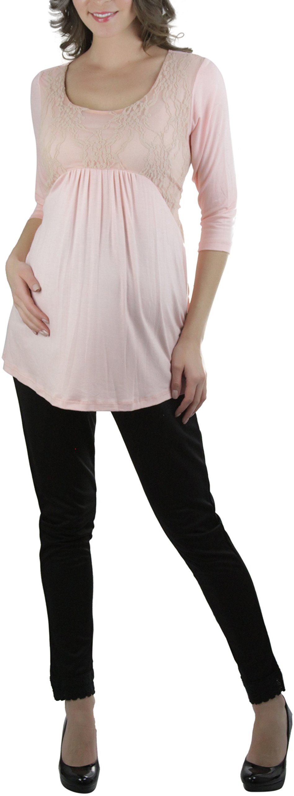ToBeInStyle Women's Maternity Top - Lace Panel Scoop Neck 3/4 Sleeve Blouse for Pregnancy, Nursing & Everyday Wear - Comfortable Stretch Fabric for Work, Date Night & Special Occasions