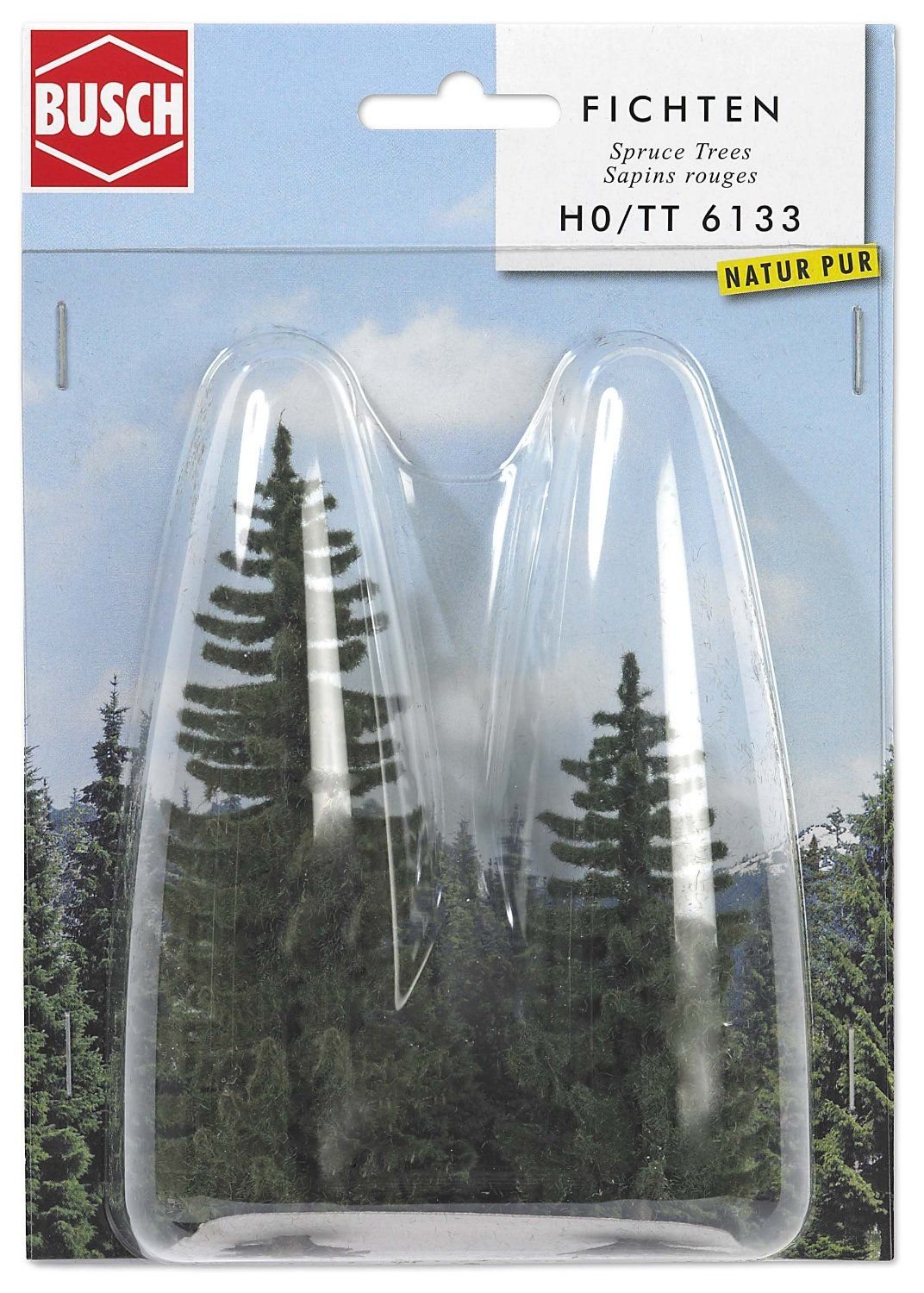 Busch 6133 Spruces 90/120mm HO Scale Model Trees for Train Scenery - Perfect for Model Railroad Layouts, Dioramas & Miniature Landscapes