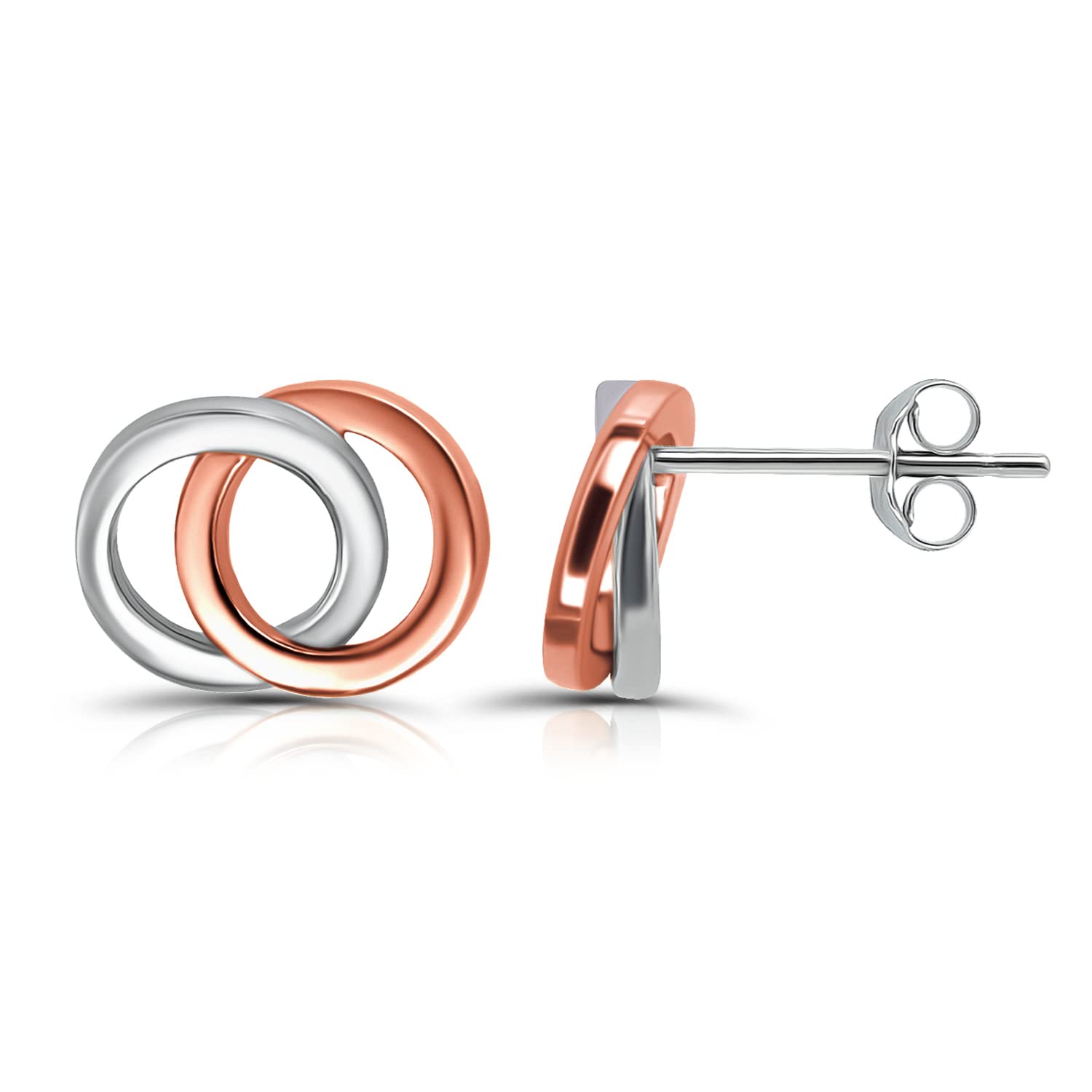 925 Sterling Silver Double Interlocking Circle Hoop Earrings for Women - Dainty Polished Studs for Everyday Wear, Date Night & Gift Giving