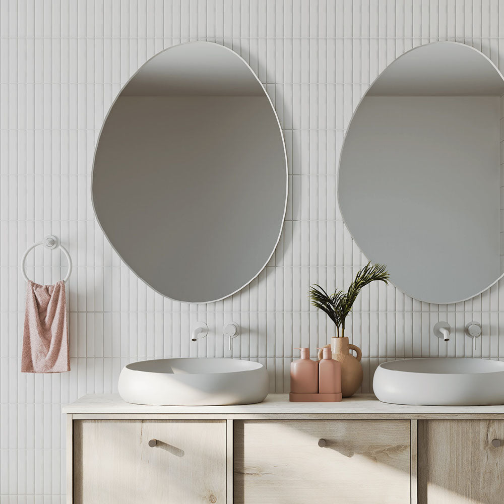 Fienza FMPA7092W Pebble Matte White Asymmetrical Framed Mirror - 27.5