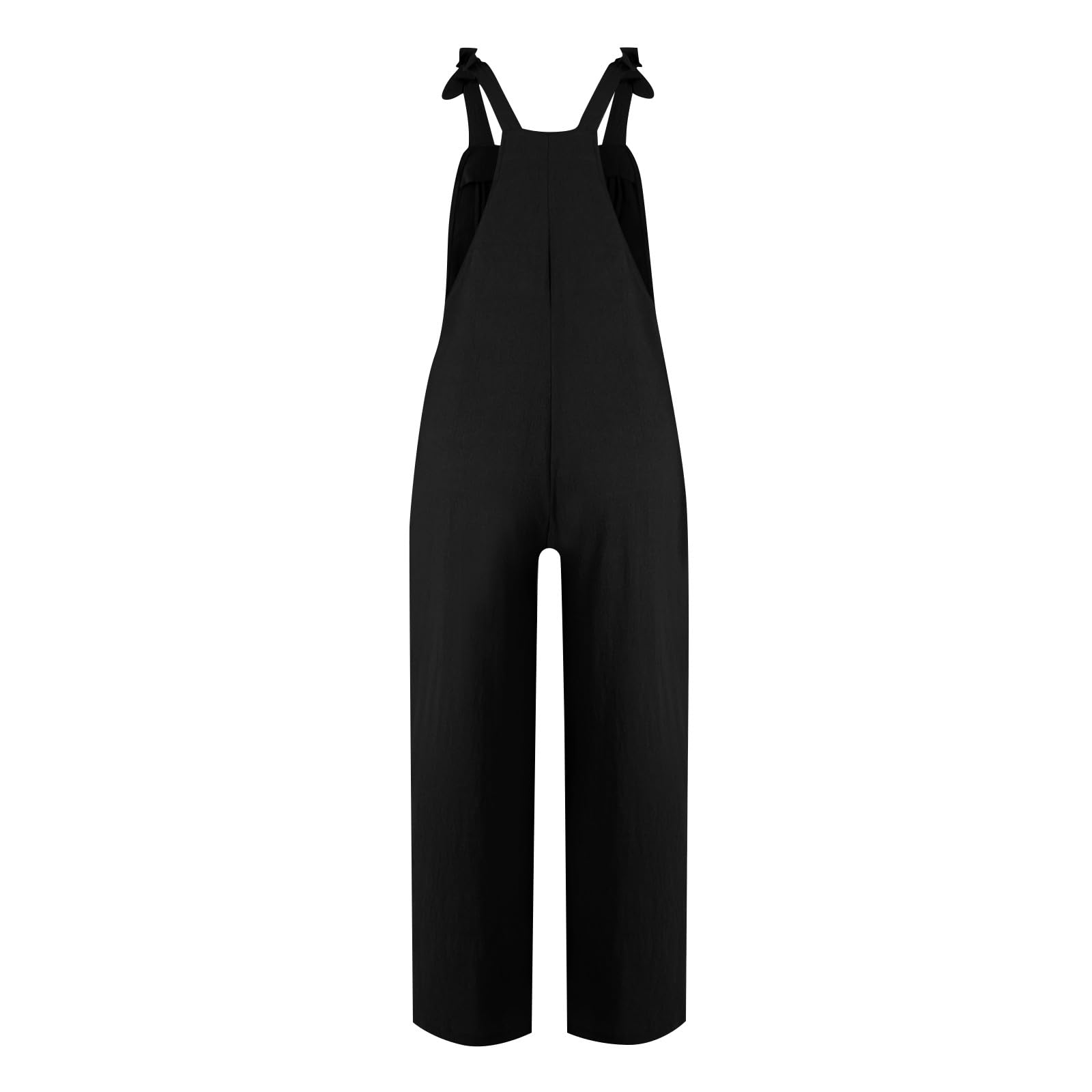 Women's Cotton Linen Overalls - Summer Jumpsuit Romper with Flowy Pants - Boho Chic Casual Outfit for Women 2024 (Al-Black, 3XL) - Perfect for Beach Vacations, Music Festivals and Everyday Boho Style