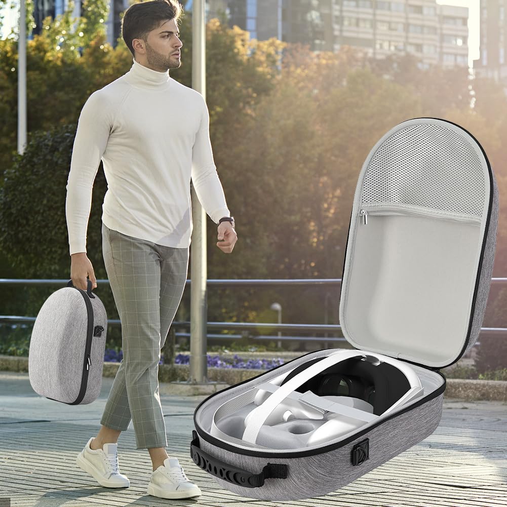 Shockproof Protective Case for Meta/Oculus Quest 3 VR Headset & Controllers - Durable Portable Storage Bag with Shoulder Strap, Scratch-Resistant & Drop-Proof Design - Perfect for Travel, Gaming Events & Safe Storage (Grey)