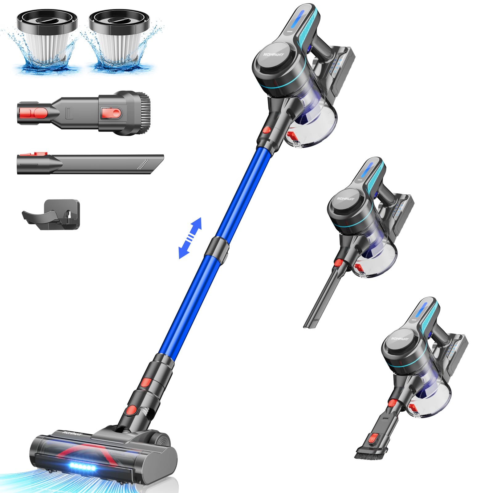 HOMPANY Cordless Vacuum Cleaner - 26KPa Powerful Suction Stick Vacuum with 45 Min Runtime & 1.5L Dust Cup - Rechargeable Lightweight Vacuum for Hardwood Floors, Carpets, Pet Hair - Perfect for Home Cleaning & Quick Pickups