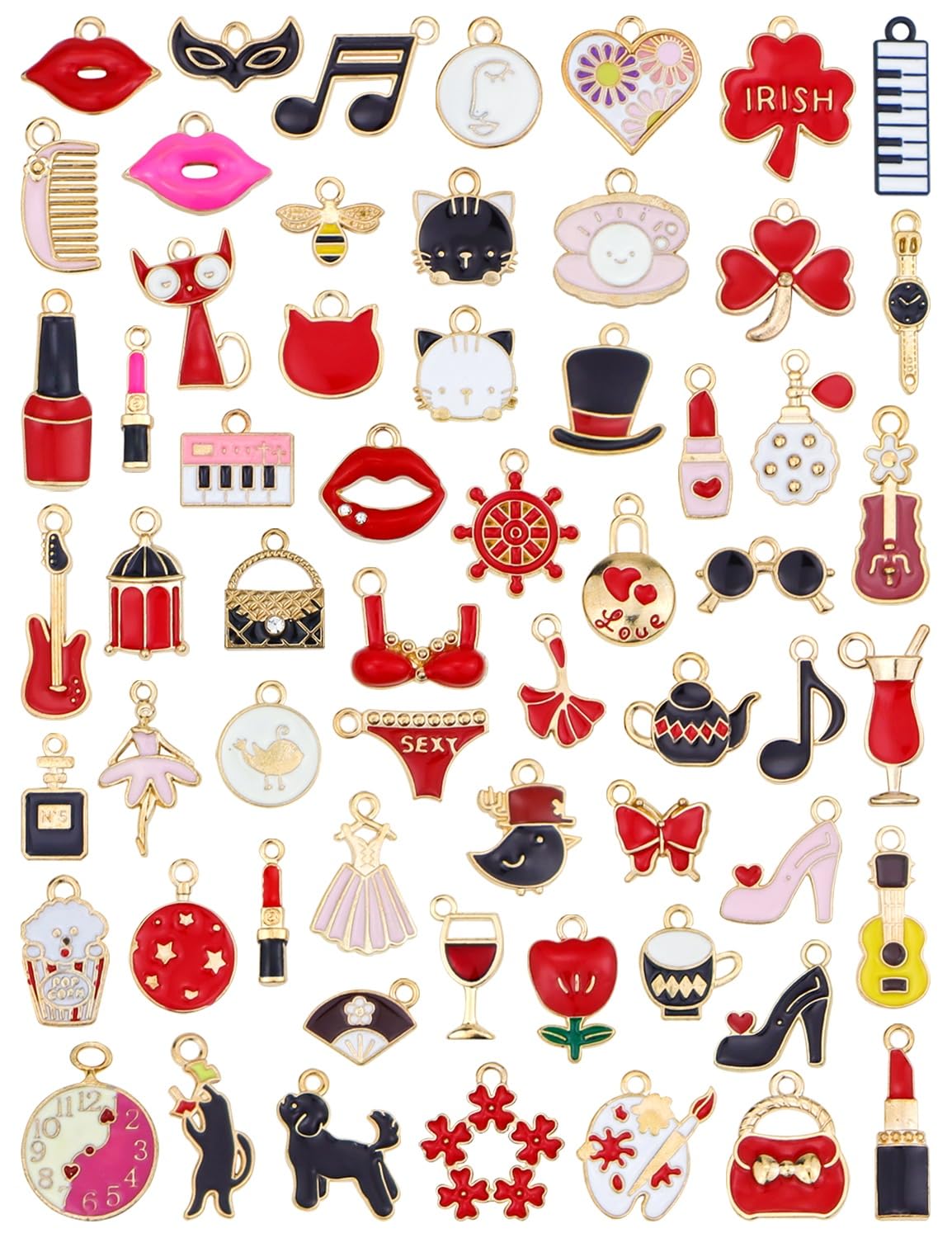60Pcs Gold Plated Enamel Lipstick Charms for Jewelry Making - DIY Necklace, Bracelet & Craft Supplies - Perfect for Party Fashion, Gift Giving & DIY Projects