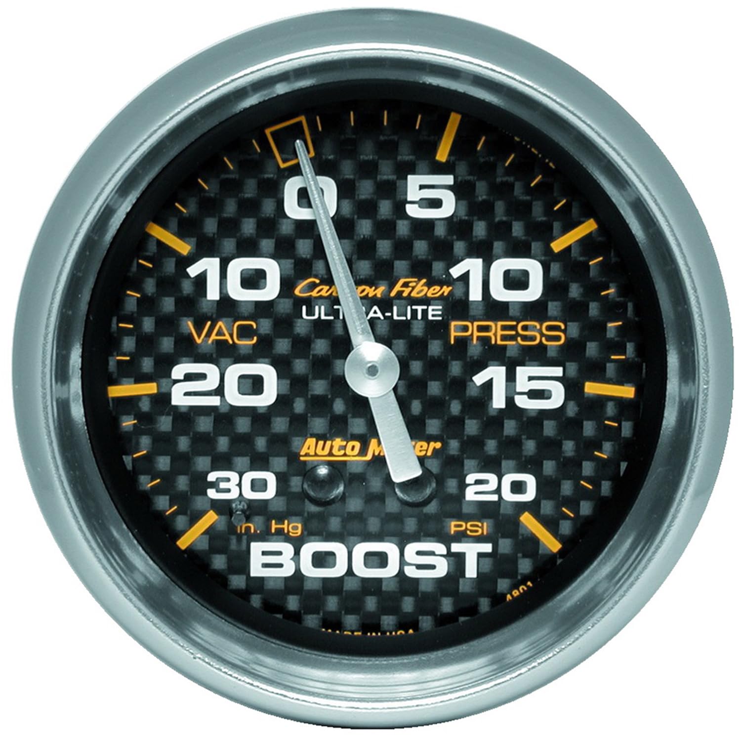 AUTO METER 4801 Carbon Fiber Boost/Vacuum Gauge - 0-30 psi & 30 inHg - Performance Racing & Turbocharged Vehicle Monitoring