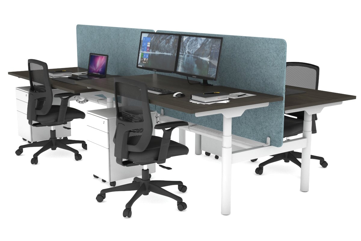 Flexi Premium Height Adjustable 4-Person H Bench Workstation - White Frame [1200L x 800W with Cable Management] - Ideal for Office, Coworking Spaces & Collaborative Work Environments