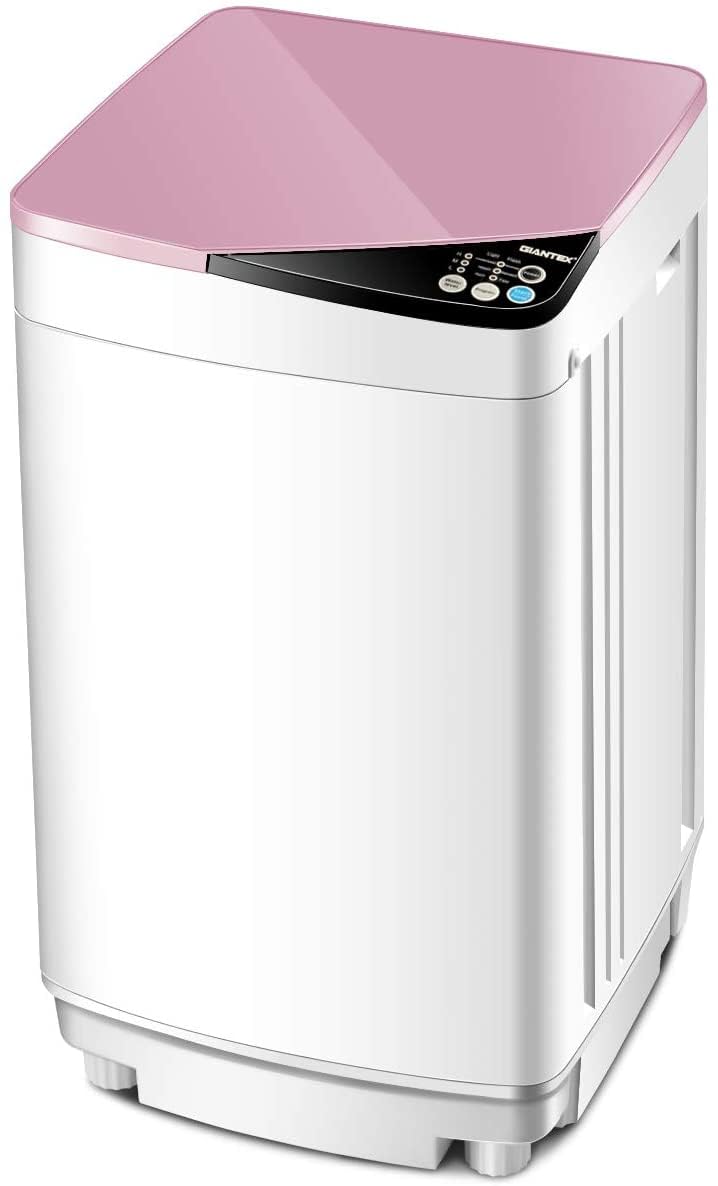 SAFEPLUS Full-Automatic Portable Washing Machine 7.7 lbs Capacity with Spin Dryer & Built-in Light - Compact Laundry Solution for Dorms, Apartments, RVs, Camping & Travel - Pink