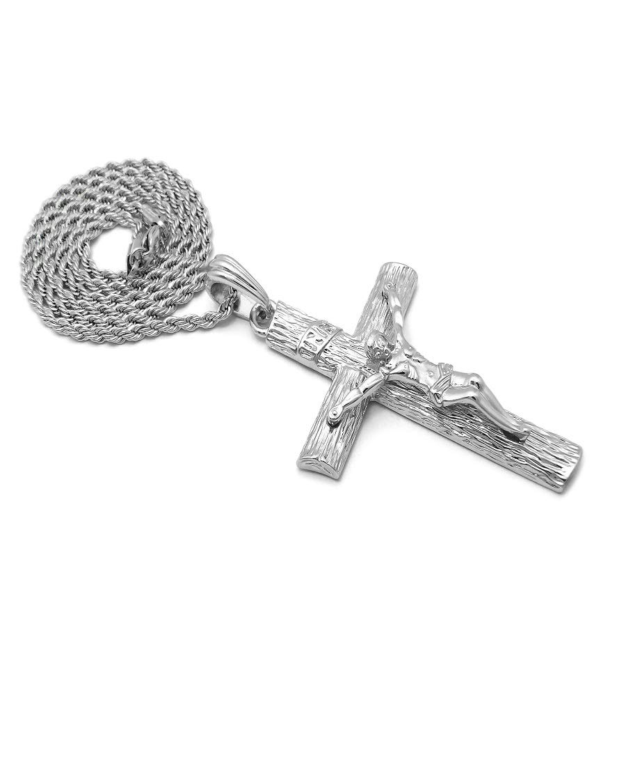 Silver-Tone Crucifix Cross Pendant with Rope Chain Necklace - Religious Jewelry for Men & Women, Perfect for Church, Gifts, and Everyday Wear