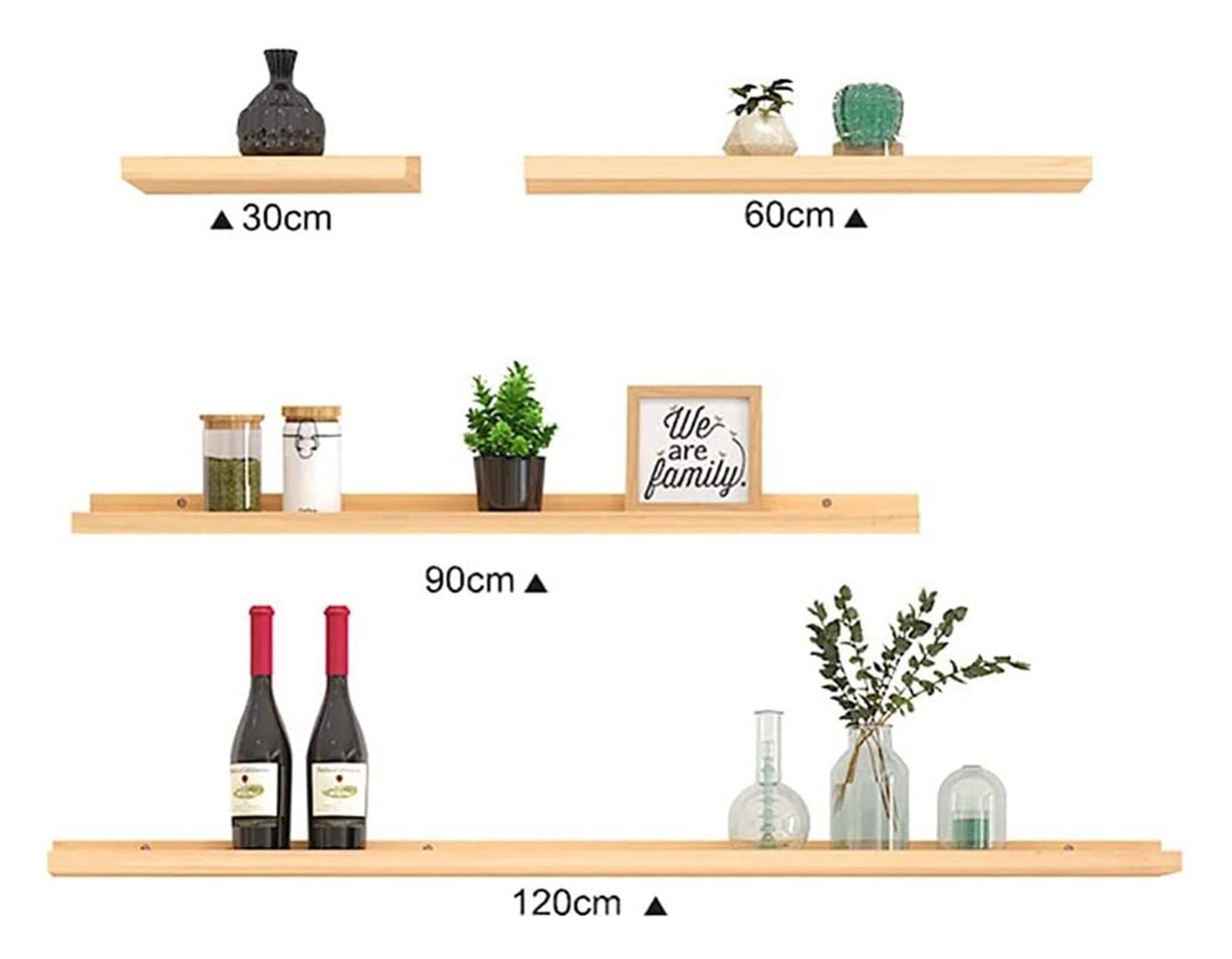 RiShengChang Floating Shelves - Rustic Wood Wall Shelves for Books, Decorative Storage & Photo Display | Space-Saving Wall Shelf Unit for Living Room, Bedroom, Office & Kitchen Organization