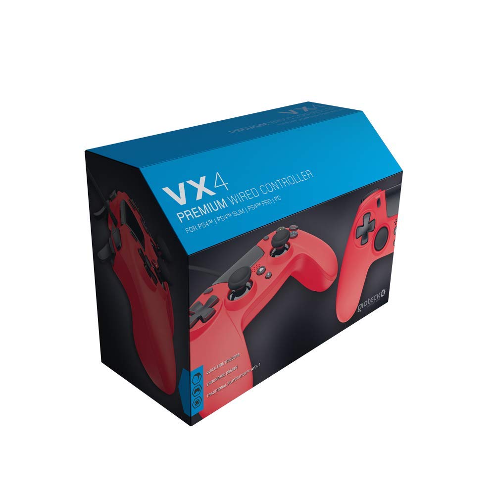 Gioteck VX-4 Wired Gaming Controller for PS4 - Red DualShock Style Gamepad with 3.5mm Audio Jack | Compatible with PlayStation 4, PS4 Slim & PS4 Pro | Perfect for FPS, Racing & Action Games