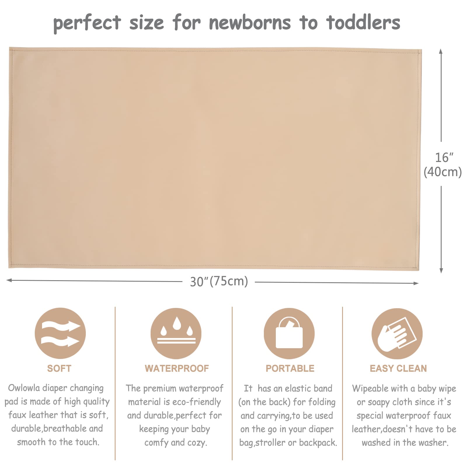 Owlowla Portable Baby Diaper Changing Pad - Waterproof Travel Changing Mat with Liner for Newborns & Toddlers (Beige Herringbone) | Ideal for Nursery, Travel & On-the-Go Diaper Changes
