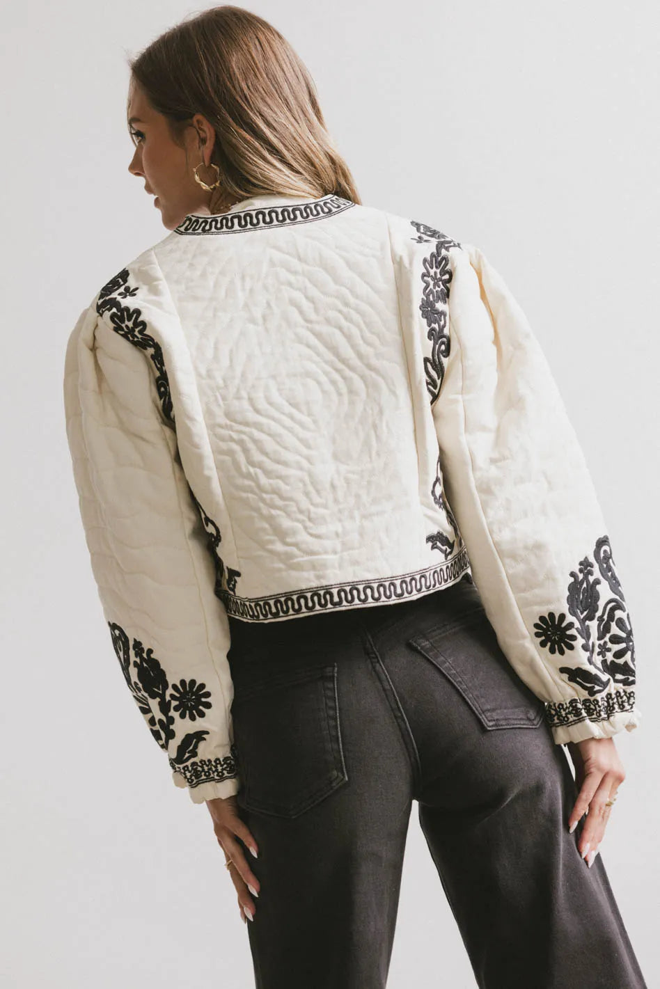 Benja Embroidered Jacket for Women - Ivory White Boho Chic Coat with Floral Embroidery | Perfect for Fall, Spring & Casual Outings