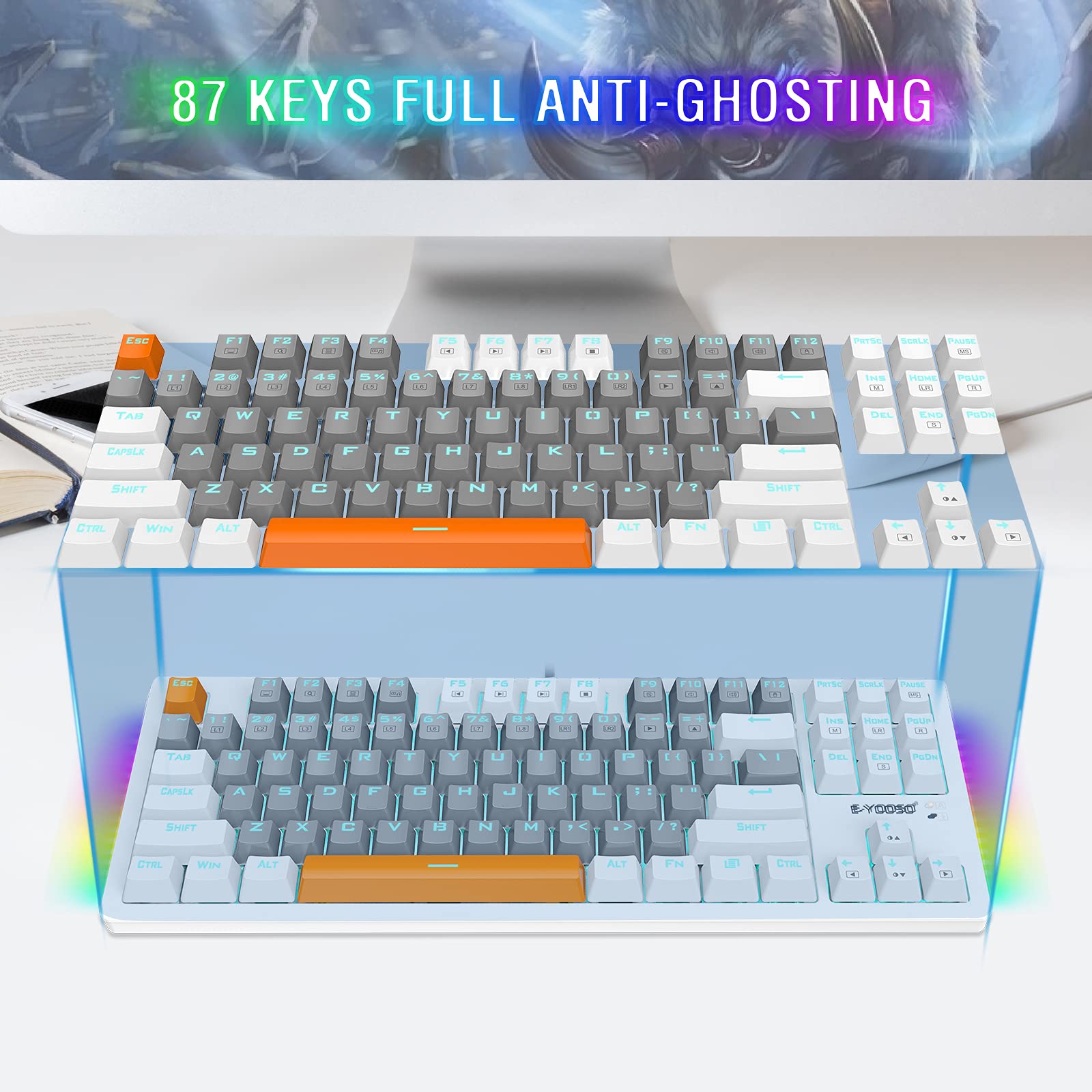 E-YOOSO 75% Mechanical Gaming Keyboard - Blue Switches, RGB Backlit for PC/Mac Gaming