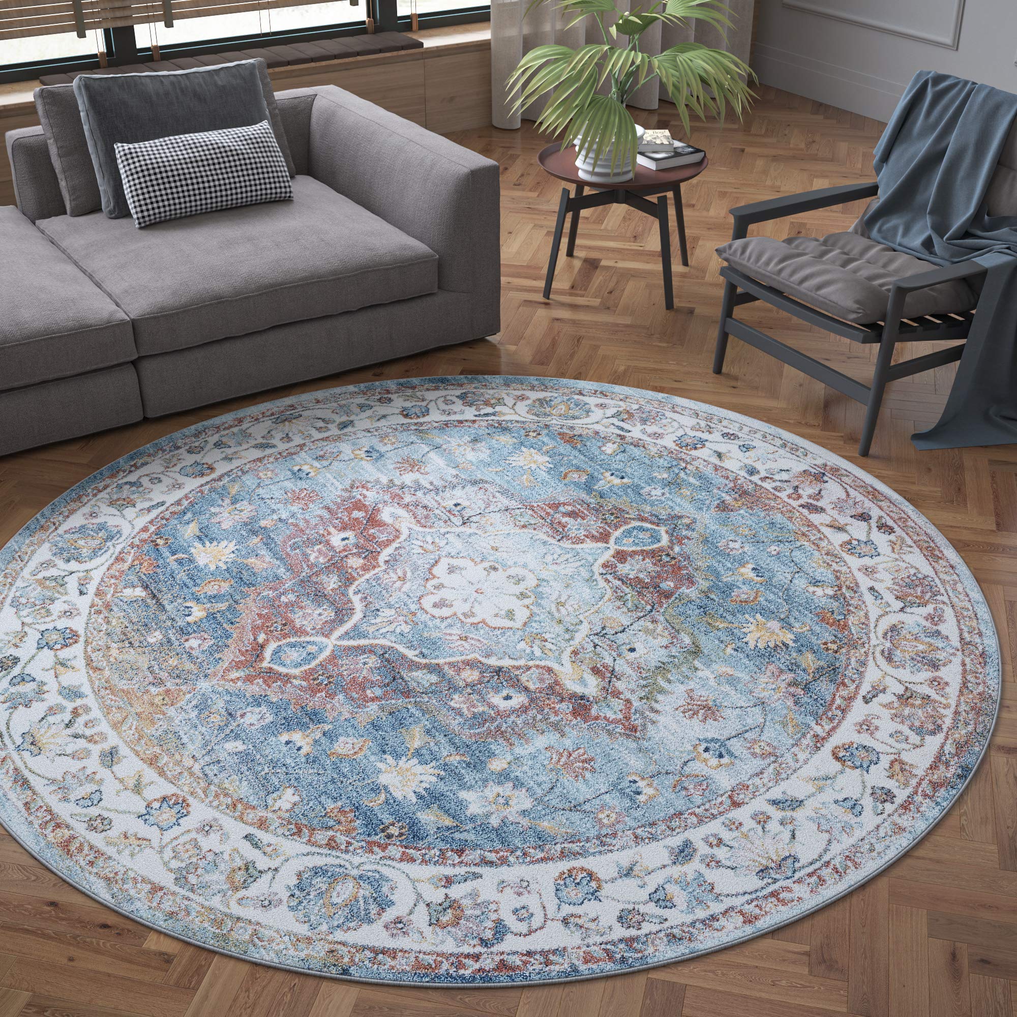 Tayse Norah Cream 6-Foot Round Area Rug - Traditional Oriental Design for Living Room, Bedroom & Dining Room - Perfect for Home Decor & Cozy Spaces