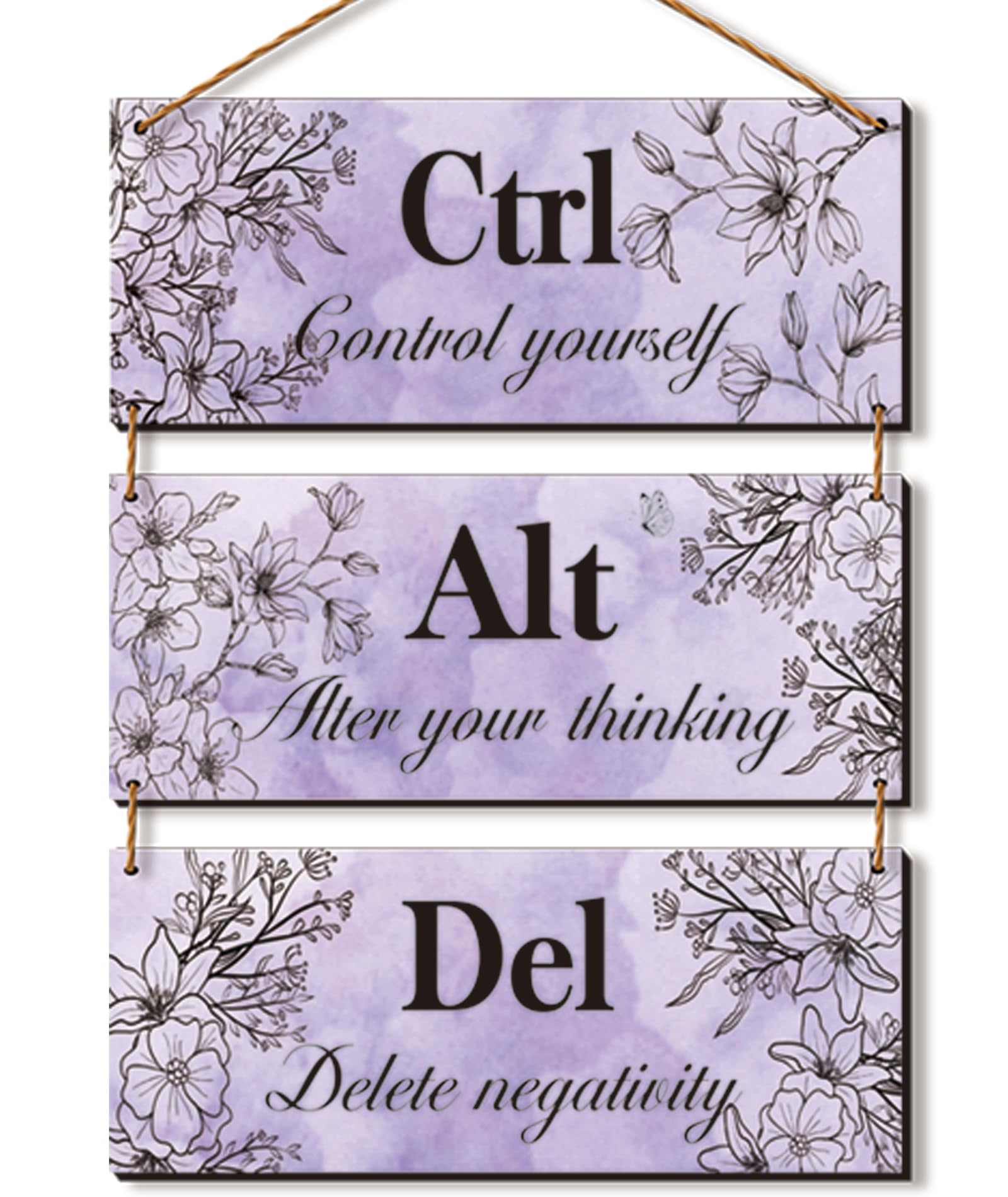 3-Piece Purple Wall Art Set - Farmhouse Wooden Signs with Inspirational Quotes for Bathroom, Office, Bedroom & Living Room Decor | Perfect for Women's Spaces & Home Décor | Motivational Ctrl Alt Del Design