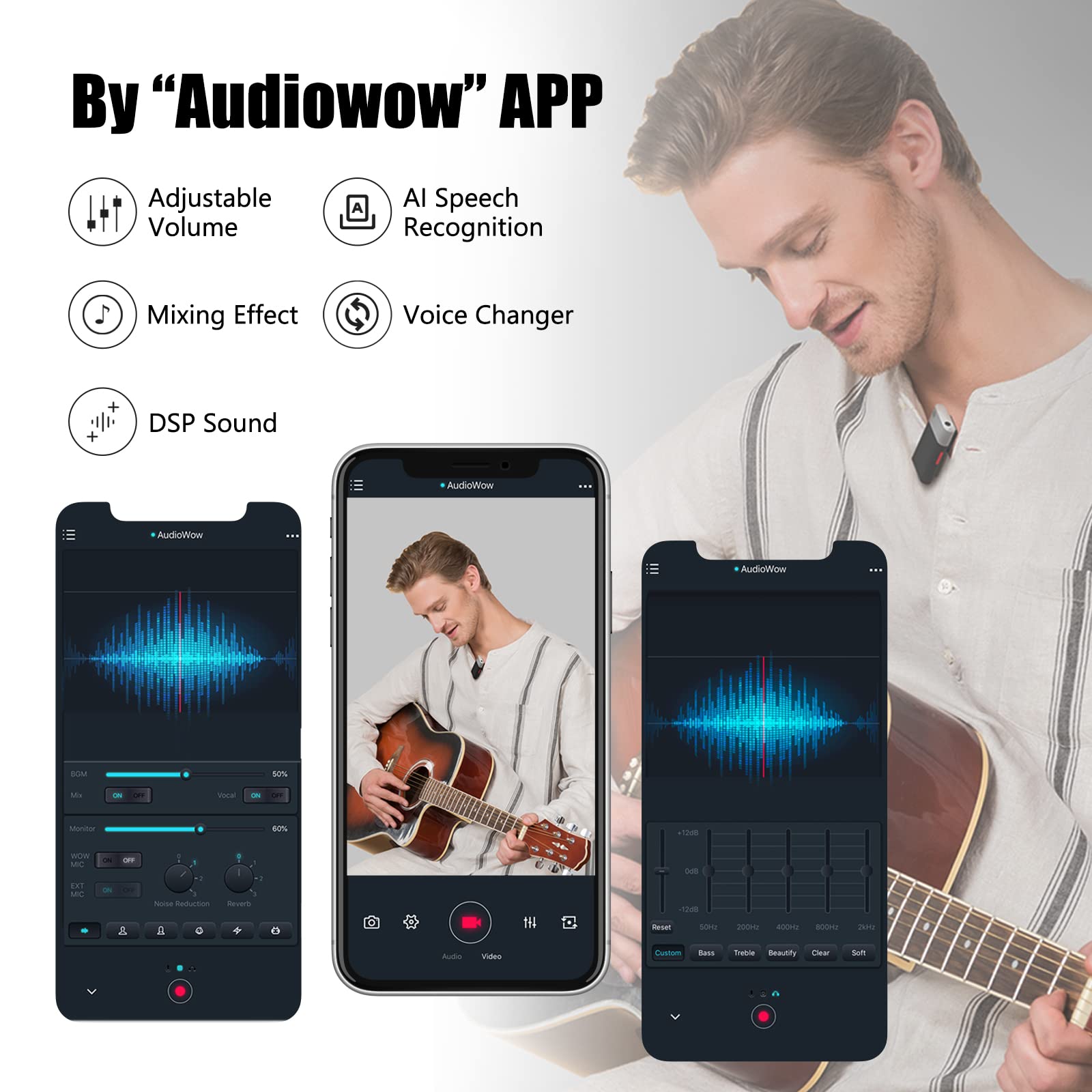 SabineTek AudioWow - Wireless Bluetooth Lapel Microphone, Compact Clip-On Lavalier Mic for Smartphones, Recording, Vlogging, Podcasting & Live Streaming - Perfect for YouTube, TikTok, Interviews & Online Meetings