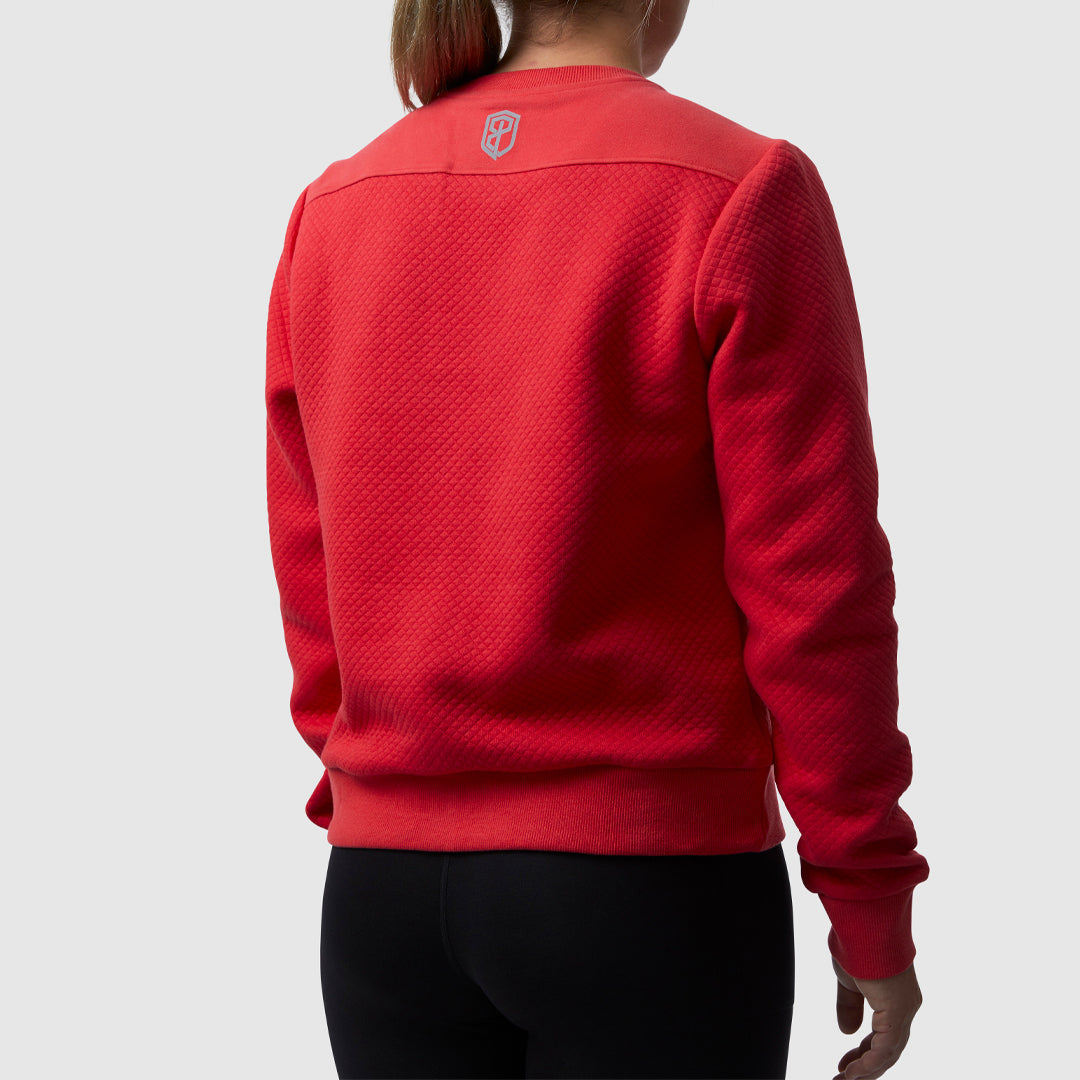 Women's Waffle Knit Crewneck Pullover Sweater - Soft Thermal Long Sleeve Top (Lava Red) for Fall & Winter Layering, Casual Outfits & Cozy Loungewear