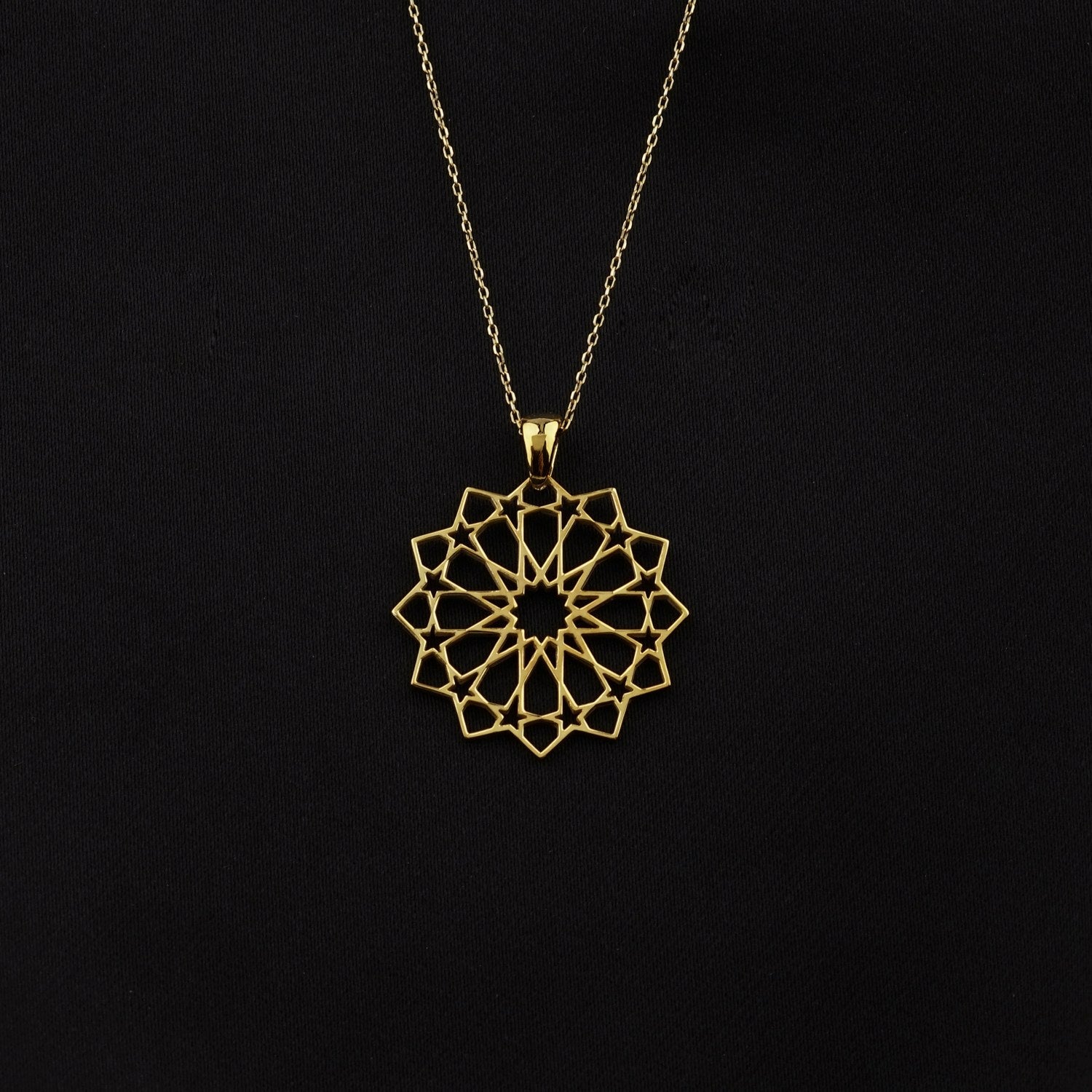 Islamic Geometric Pattern Muslim Jewelry - 18K Gold Plated Silver Pendant Necklace for Women | Eid Gift, Ramadan Accessory, Islamic Fashion Statement