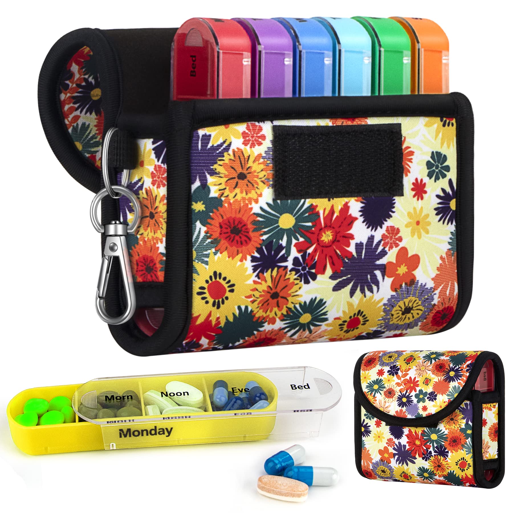 bvya 7-Day Travel Pill Organizer with 4 Compartments & Neoprene Case - Portable Medication Storage for Daily Use, Travel, and Emergency Kits