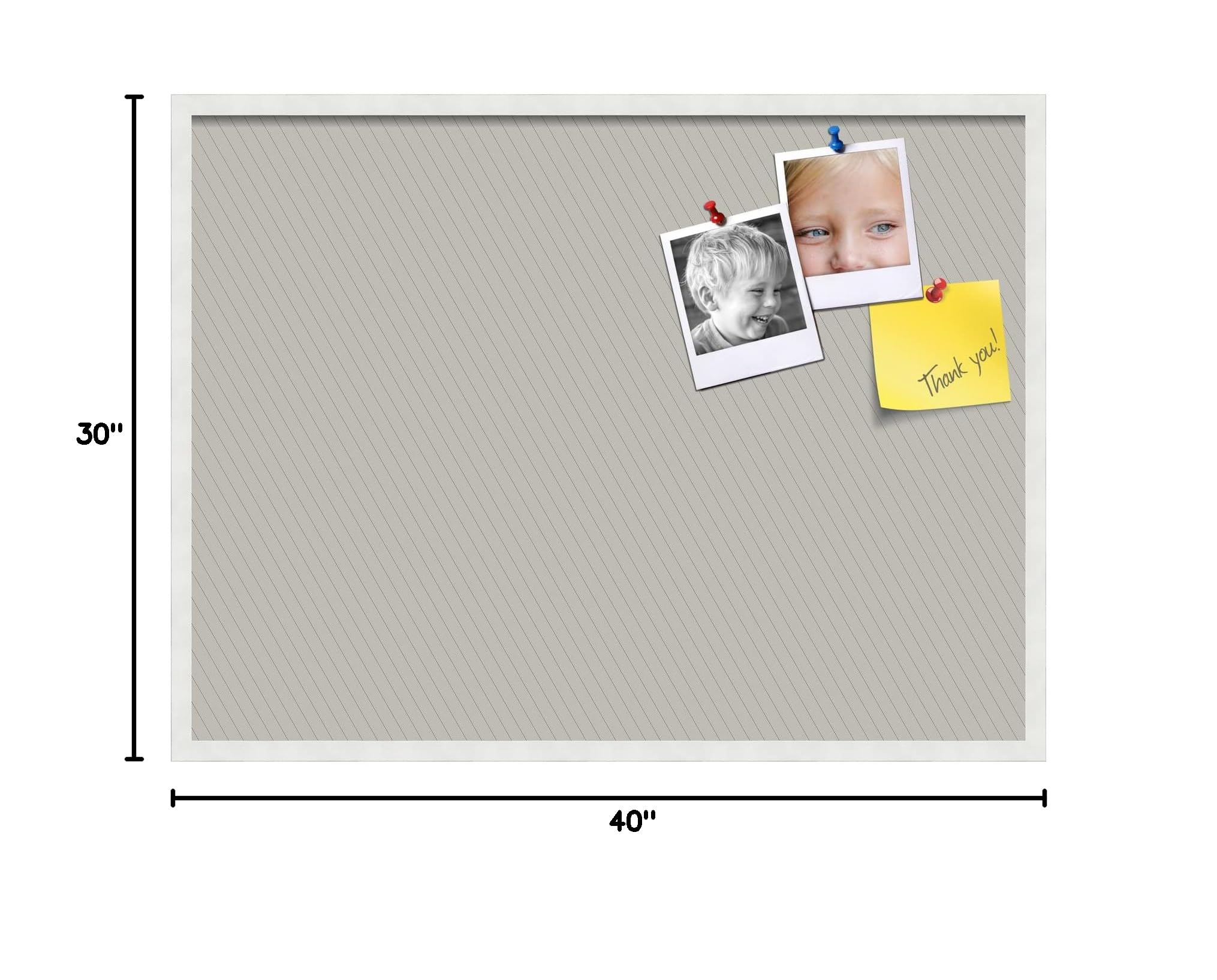 PinPix 40x30 Inch Cork Bulletin Board with Lux Stripes Pewter Design & Satin White Frame - Decorative Framed Pin Board for Home Office School Classroom Decor - Perfect for Notes Photos Memos and Organization