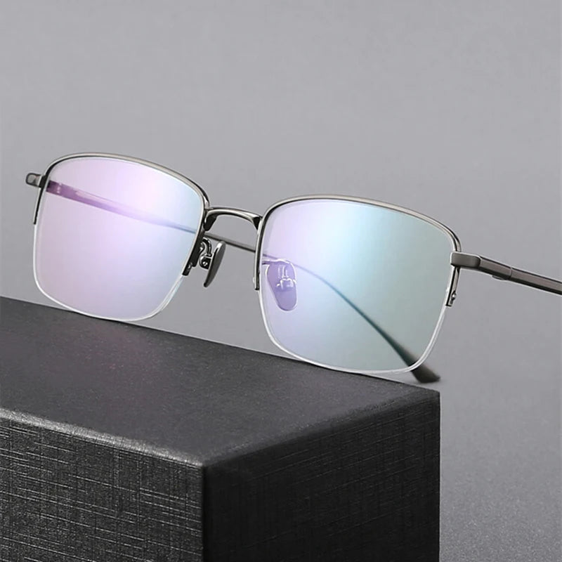 Unisex Black Semi-Rim Square Titanium Eyeglasses Frame 14231 – Lightweight & Durable for Work, Reading & Fashion