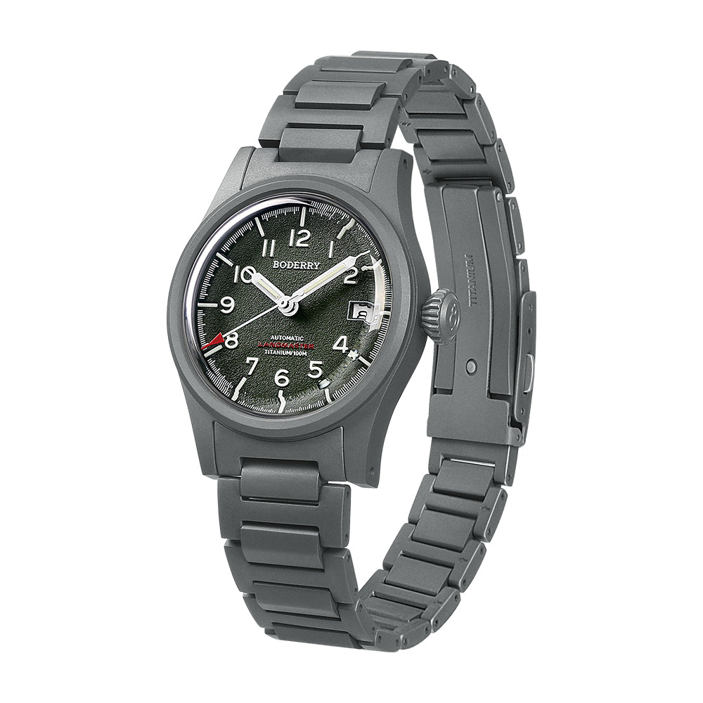 LANDMASTER 100M Waterproof Titanium Automatic Field Watch for Men - Military Green Nylon Strap | Outdoor Adventure, Hiking, Camping & Tactical Use