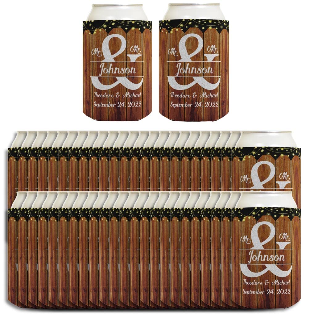 Personalized Mr & Mr Gay Wedding Favors - 96-Pack Custom Can Coolers with Names & Date - Perfect for LGBTQ+ Weddings, Pride Events & Anniversary Celebrations