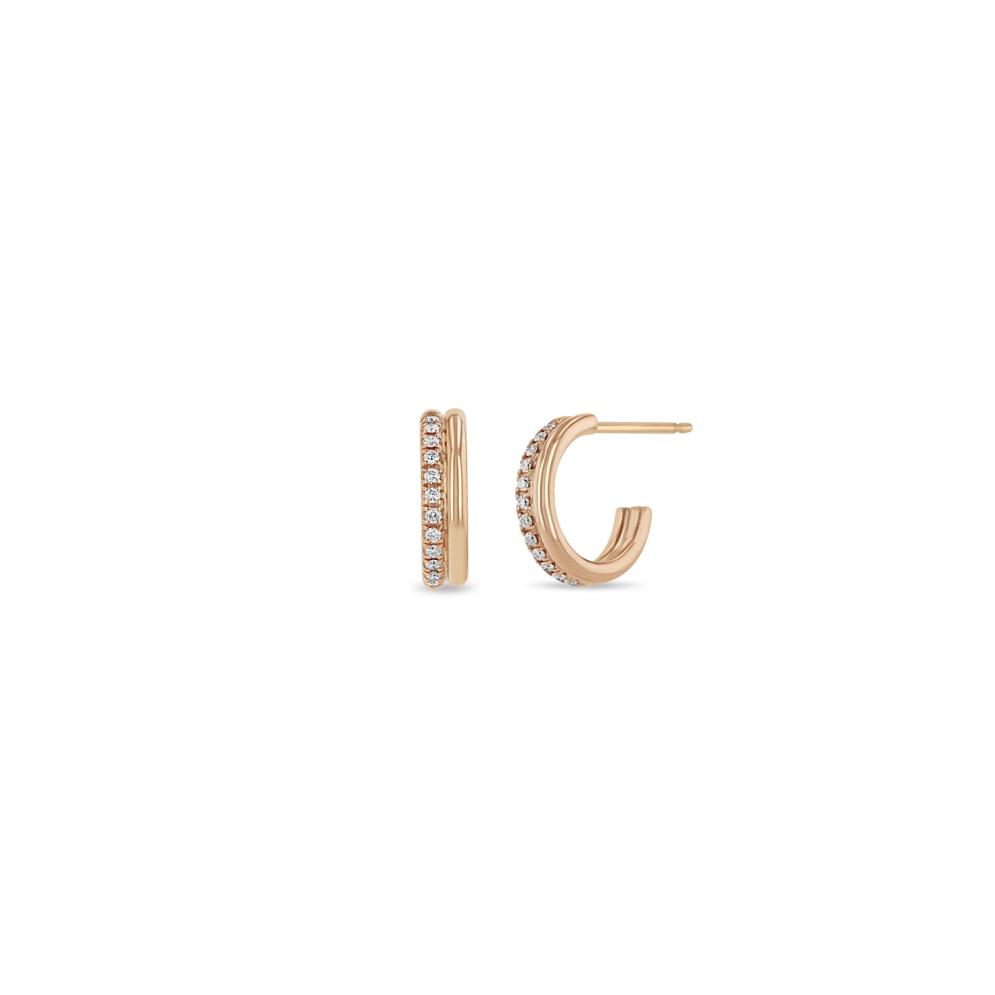 14K Gold & Pavé Diamond Double Row Huggie Hoop Earrings for Women - Elegant & Luxurious Everyday Jewelry for Parties, Weddings & Gifting