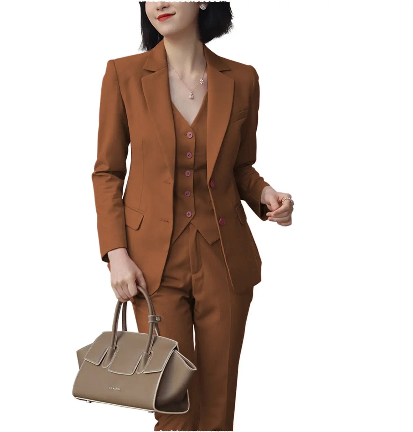 Women's 3-Piece Formal Suit Set - Solid Color Peak Lapel Blazer with Pants & Skirt | Office Wear, Business Attire, Professional Outfits