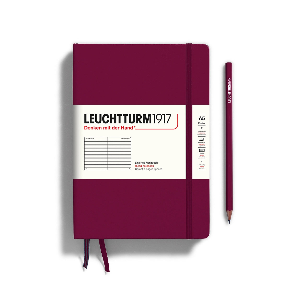 Leuchtturm1917 Hardcover Notebook A5 Size - Ruled Pages, Port Red - Perfect for Journaling, Note-Taking & Creative Writing