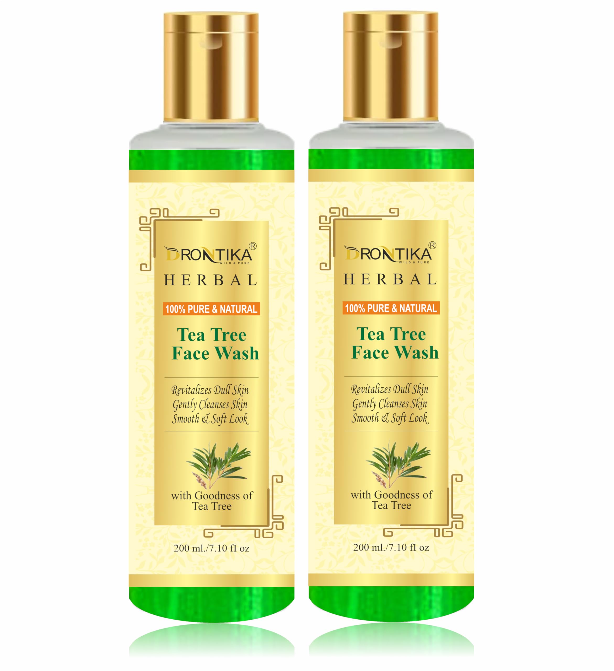 Drontika Tea Tree Herbal Face Wash for Acne & Pimples - 200ml for Normal & Dry Skin | Natural Acne Treatment | Pack of 2 | Gentle Daily Cleanser for Clear Skin