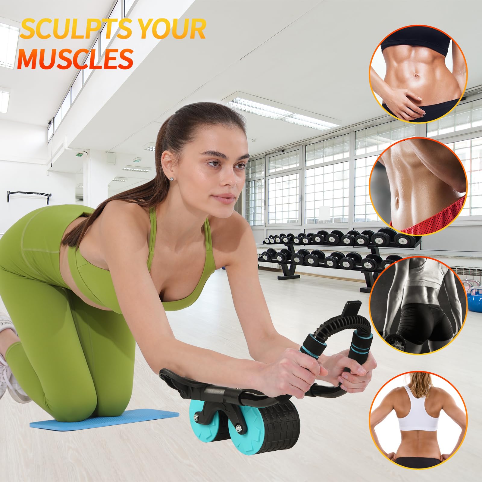 Ab Roller Wheel with Timer & Auto Rebound - Core Exercise Equipment for Abs Workout with Elbow Support | Home Gym Fitness Gear for Strength Training & Toning
