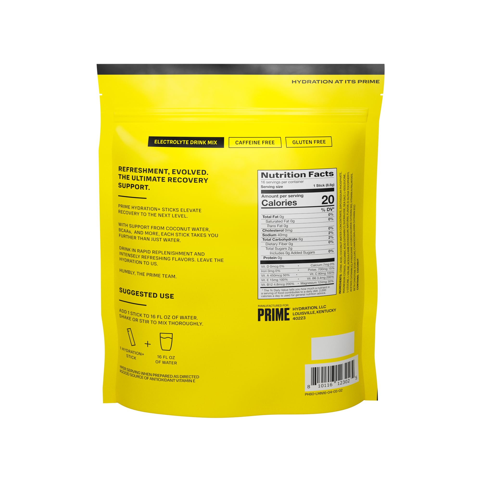 PRIME HYDRATION+ Sticks Lemonade | Electrolyte Powder Packets for On-The-Go Hydration | Low Sugar, Caffeine-Free & Vegan | 16 Single Serve Sticks | Perfect for Workouts, Travel & Outdoor Activities