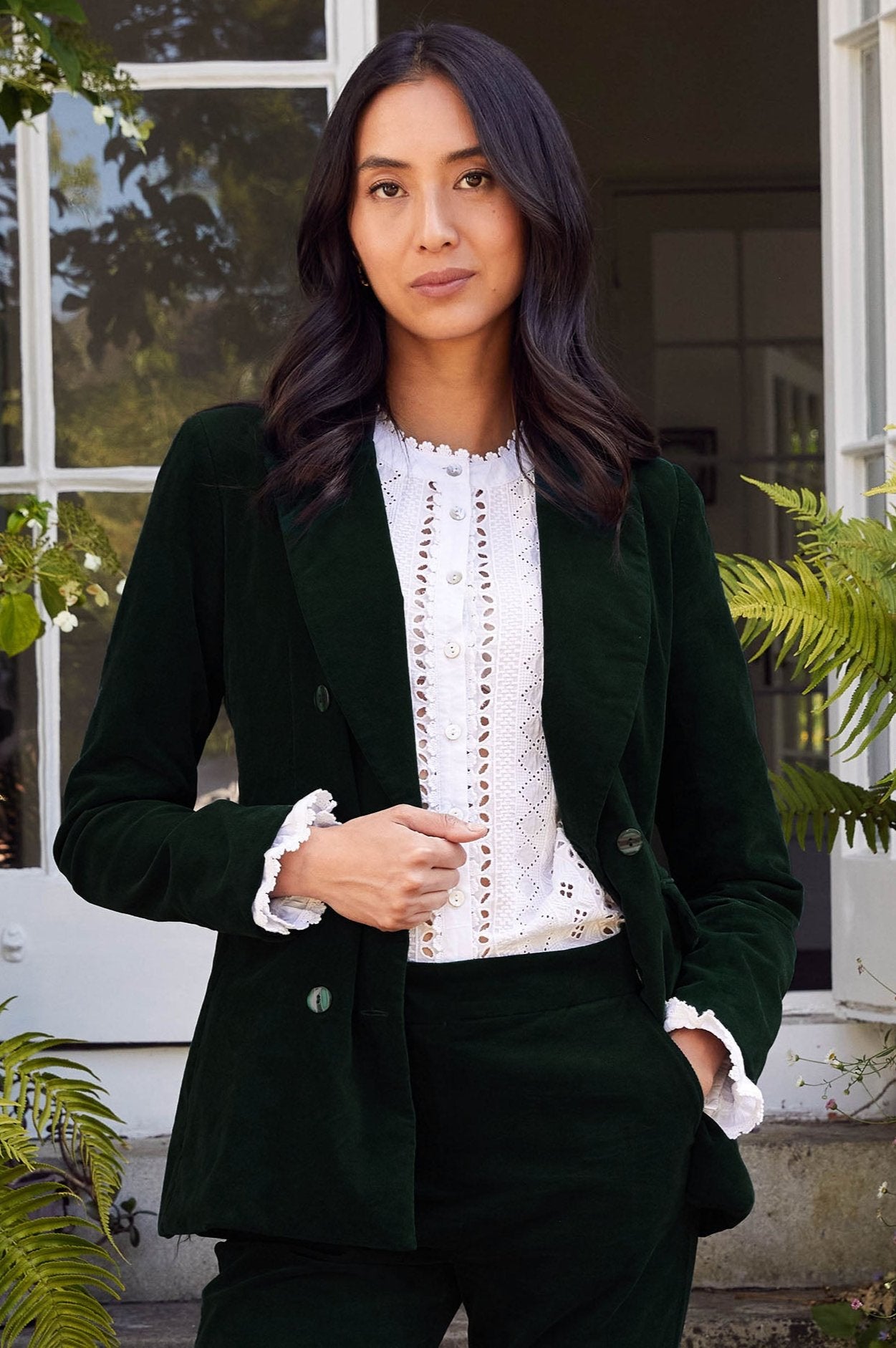 Theresa Stretch Corduroy Blazer for Women - Bottle Green | Comfortable & Stylish Jacket for Office, Dating & Fall Outfits