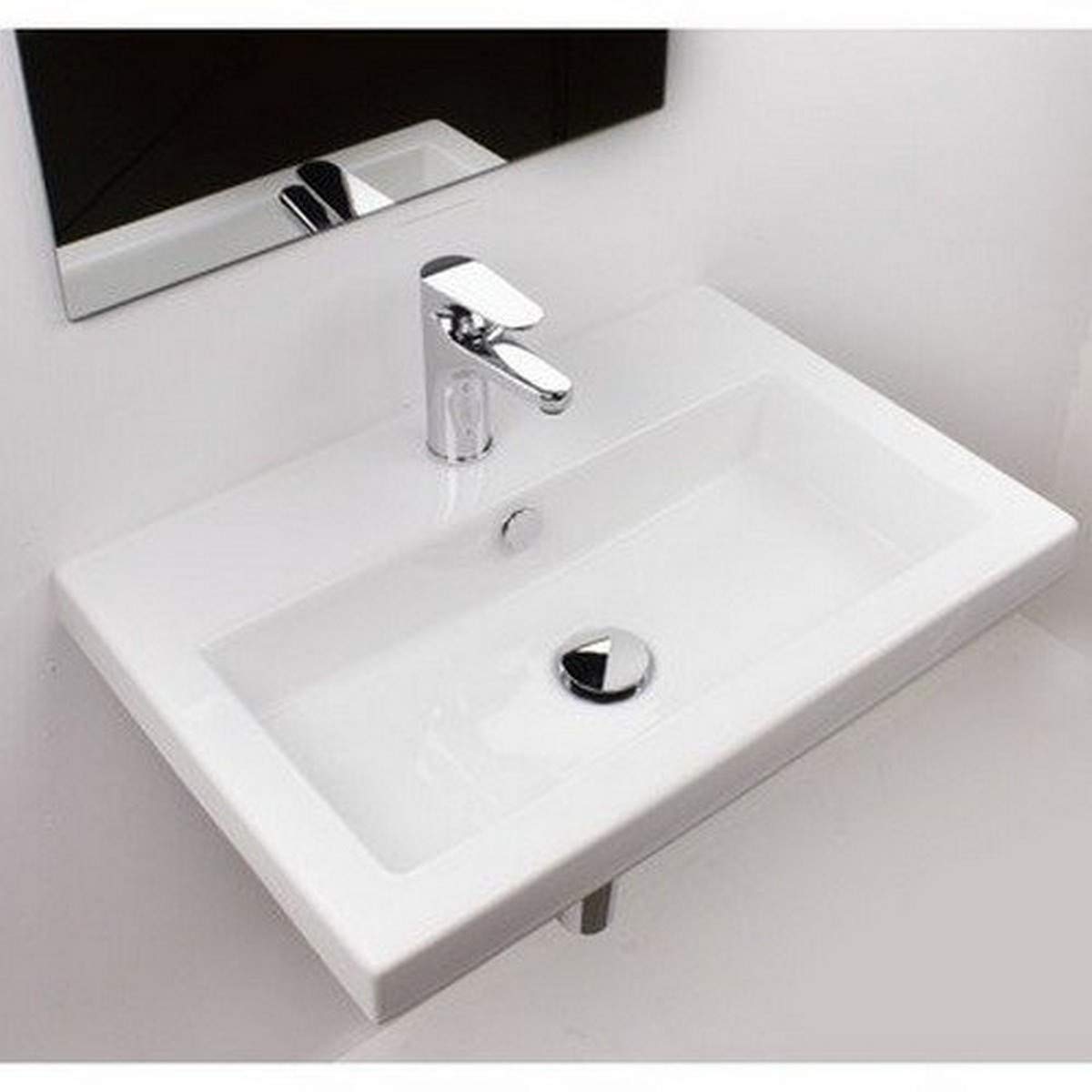 40 Series White Rectangular Ceramic Self-Rimming Bathroom Sink - Wall Mount or Drop-In Installation - Perfect for Modern Bathrooms, Powder Rooms & Small Spaces
