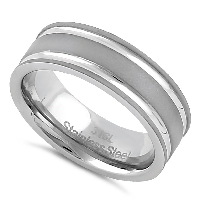 7mm Matte Stainless Steel Men's Wedding Band with Polished Stripes - Durable & Stylish Ring for Men's Fashion, Gifts & Special Occasions