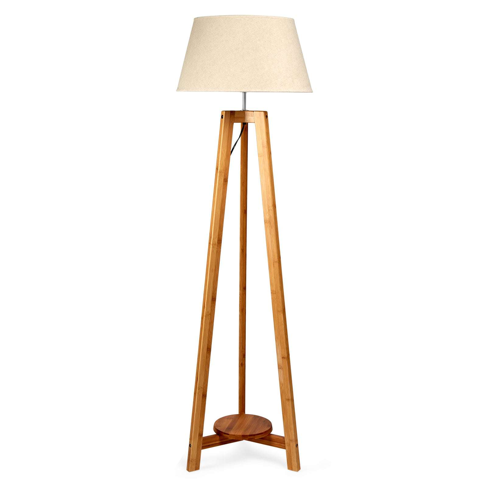 155cm Large Bamboo Wooden Tripod Floor Lamp with Beige Linen Shade - Modern Boho Lighting for Living Room, Bedroom & Office Decor