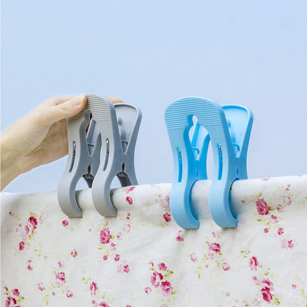 2Pcs Large Windproof Plastic Beach Towel Clips - Heavy Duty Bathroom & Pool Chair Clamps for Laundry, Quilts, Sunbeds - Perfect for Outdoor, Travel & Home Use (Grey)