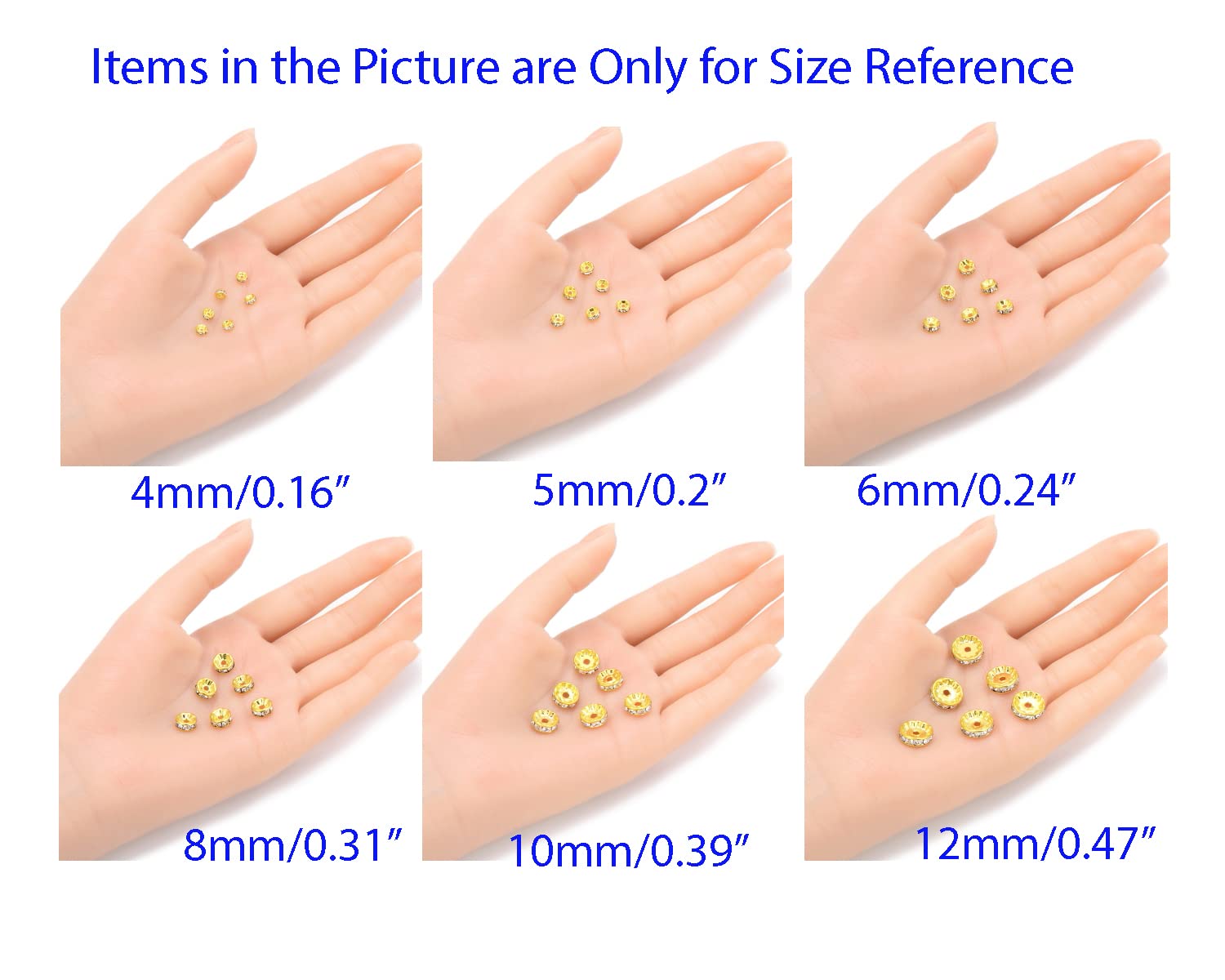 50pcs AAA Grade 12mm (0.47 Inch) Gold Plated Brass Rondelle Spacer Beads with Sapphire Crystal - Premium Round Loose Beads for DIY Jewelry Making, Craft Projects, Bracelets & Necklace Designs