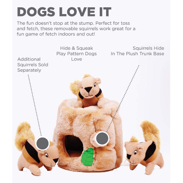 Outward Hound Hide A Squirrel Plush Dog Toy Puzzle - Interactive Treat Puzzle for Dogs - Fun Squeaky Squirrel Toys for Small & Large Breeds - Perfect for Indoor Play & Mental Stimulation