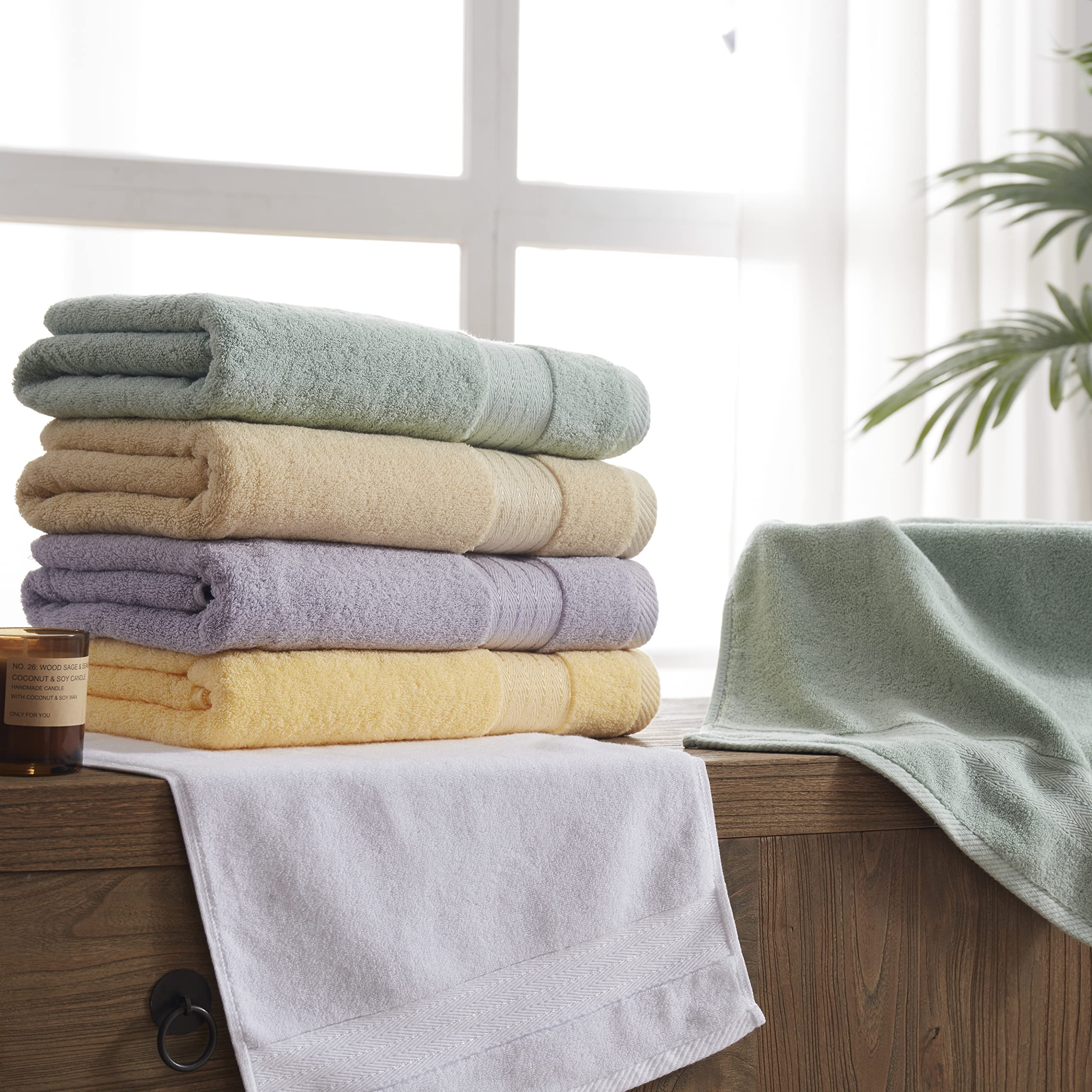 Luxury Lavender Bath Towel Set - 6 Piece Turkish Cotton Hotel Towels (2 Bath, 2 Hand, 2 Washcloths) 650 GSM for Spa, Bathroom & Guest Use - Ultra Soft & Absorbent Bulk Towels