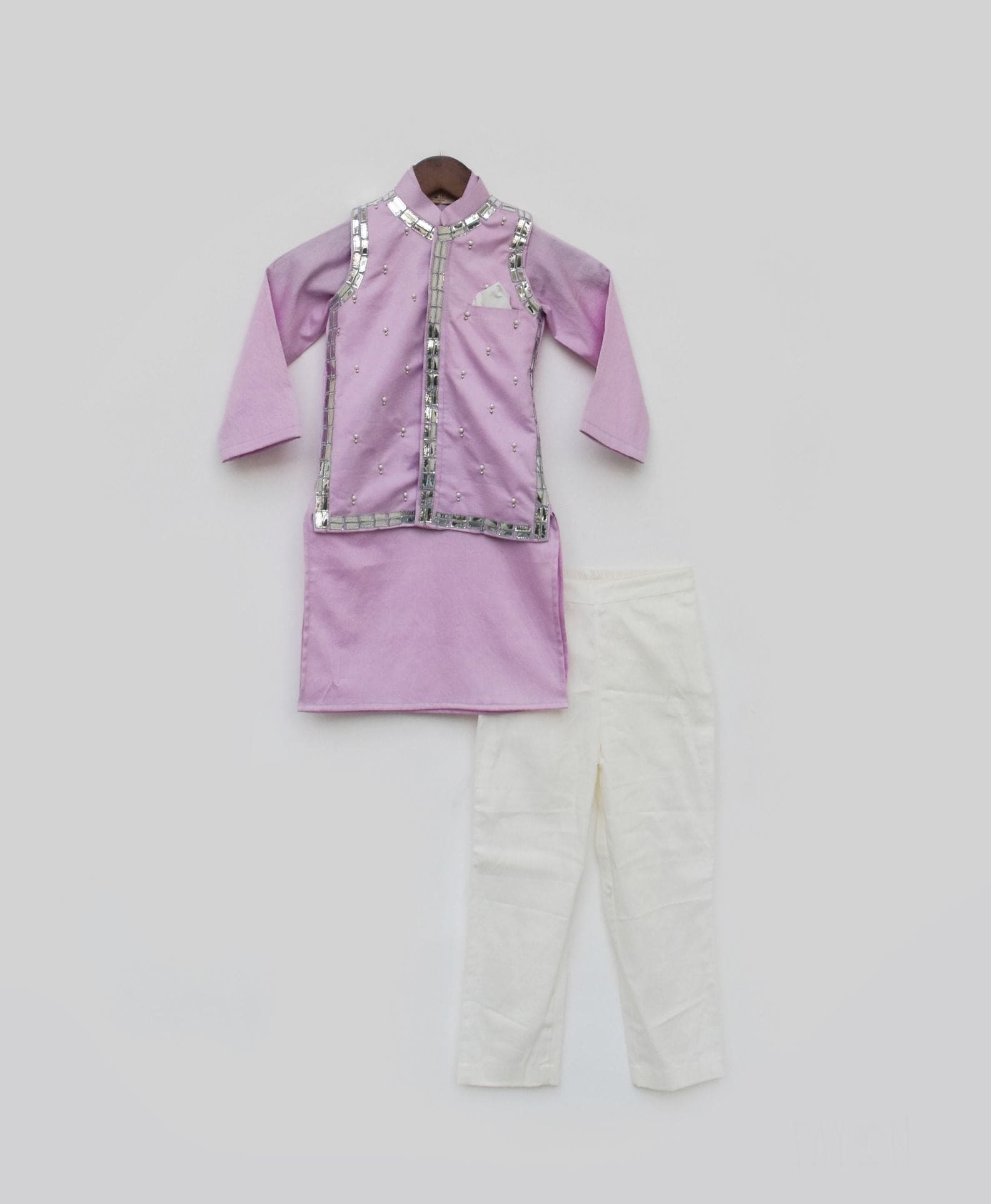 Pre Order: Elegant Lilac Embroidered Jacket with Kurta & Pants Set - Perfect for Festivals, Weddings & Special Occasions