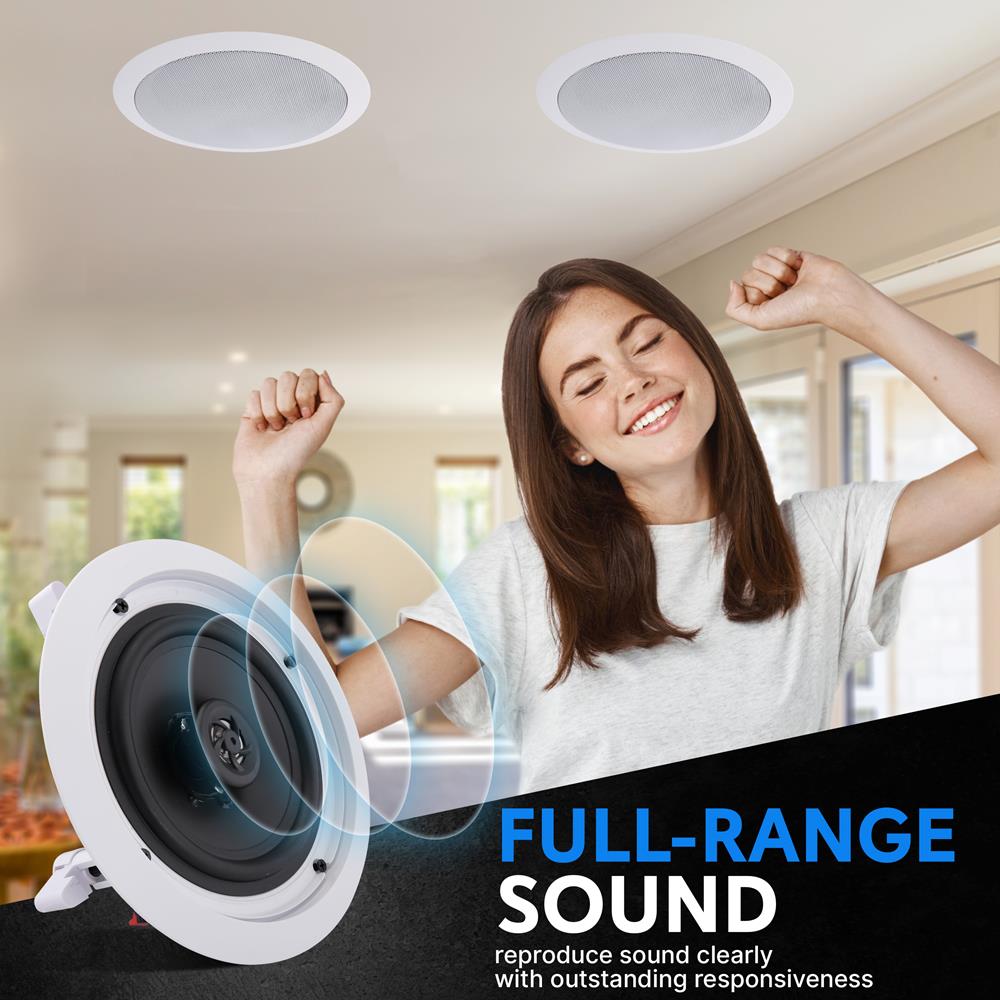6.5 Inch In-Wall and In-Ceiling Speakers for Home Theater, Surround Sound, and Multi-Room Audio - High-Quality Stereo Sound for Living Room, Bedroom, or Office