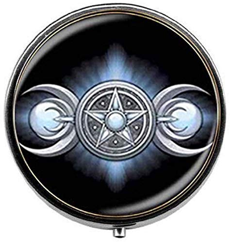 Triple Moon Pentagram Pill Box - Candy Box & Pentacle Jewelry - Art Nouveau Style - Perfect for Wiccan Gifts, Crystal Storage & Travel Essentials