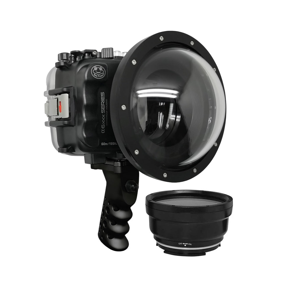 SeaFrogs 60M/195FT Waterproof Housing for Sony A6xxx Series - Salted Line Aluminum Pistol Grip & 6