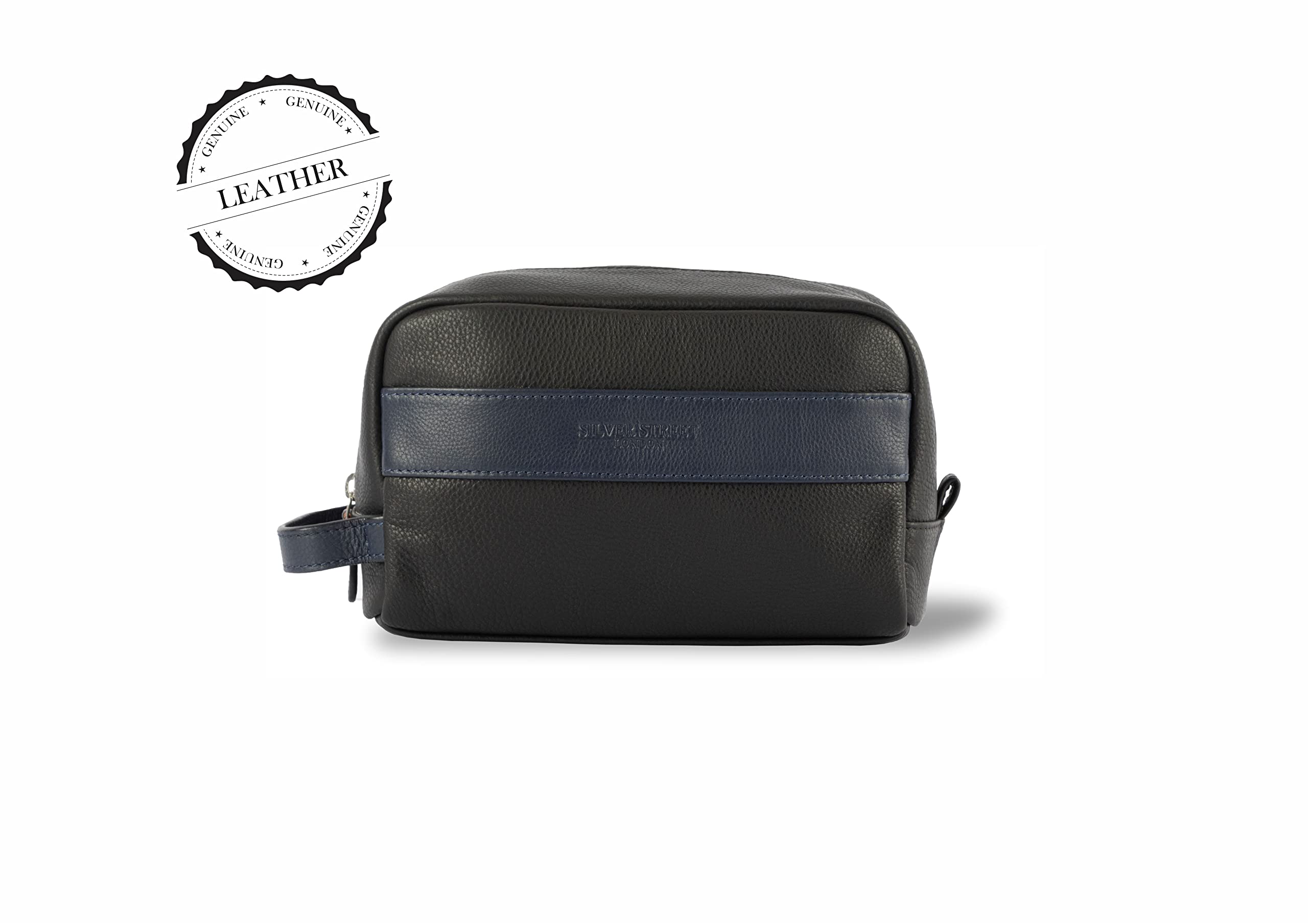 Premium Walter Leather Toiletry Bag for Men & Women - Waterproof Travel Cosmetic Organizer with Interior Pockets - Ideal for Gym, Business Trips & Vacation (Blue)