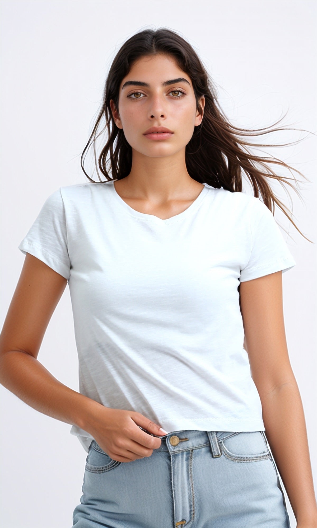 O198543 Round Neck Solid White Summer T-Shirt for Men - Casual Comfort Fit Cotton Tee for Outdoor Activities & Everyday Wear